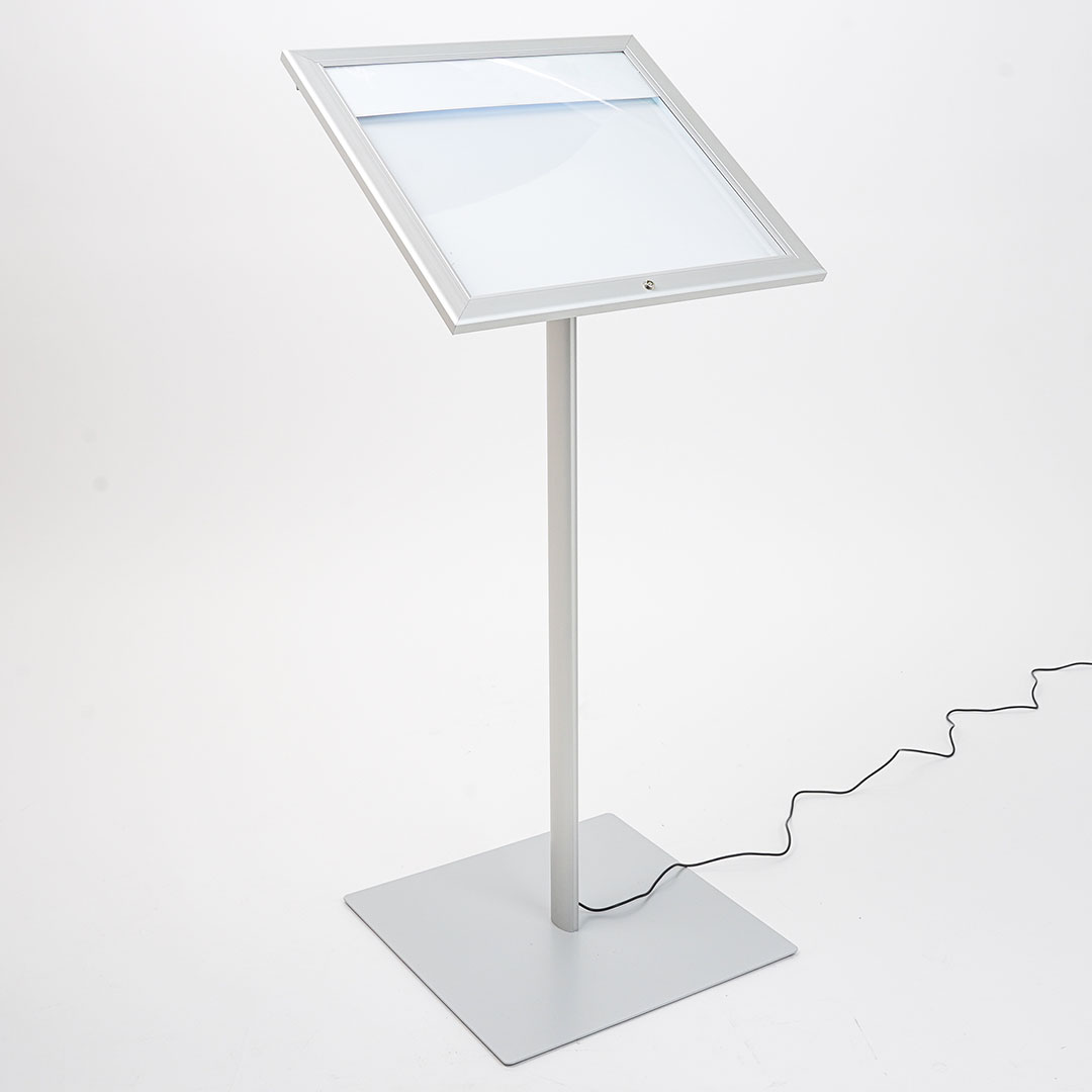 Image of Espositore a Leggio con Piantana 50,5x47,7x2,3 cm in Alluminio con Led Porta Menù argento