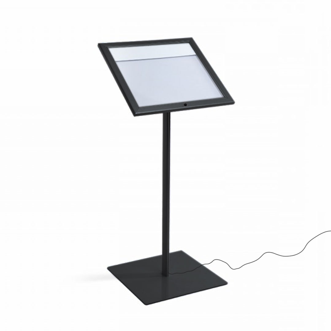 Image of Espositore a Leggio con Piantana 50,5x47,7x2,3 cm in Alluminio con Led Porta Menù Nera