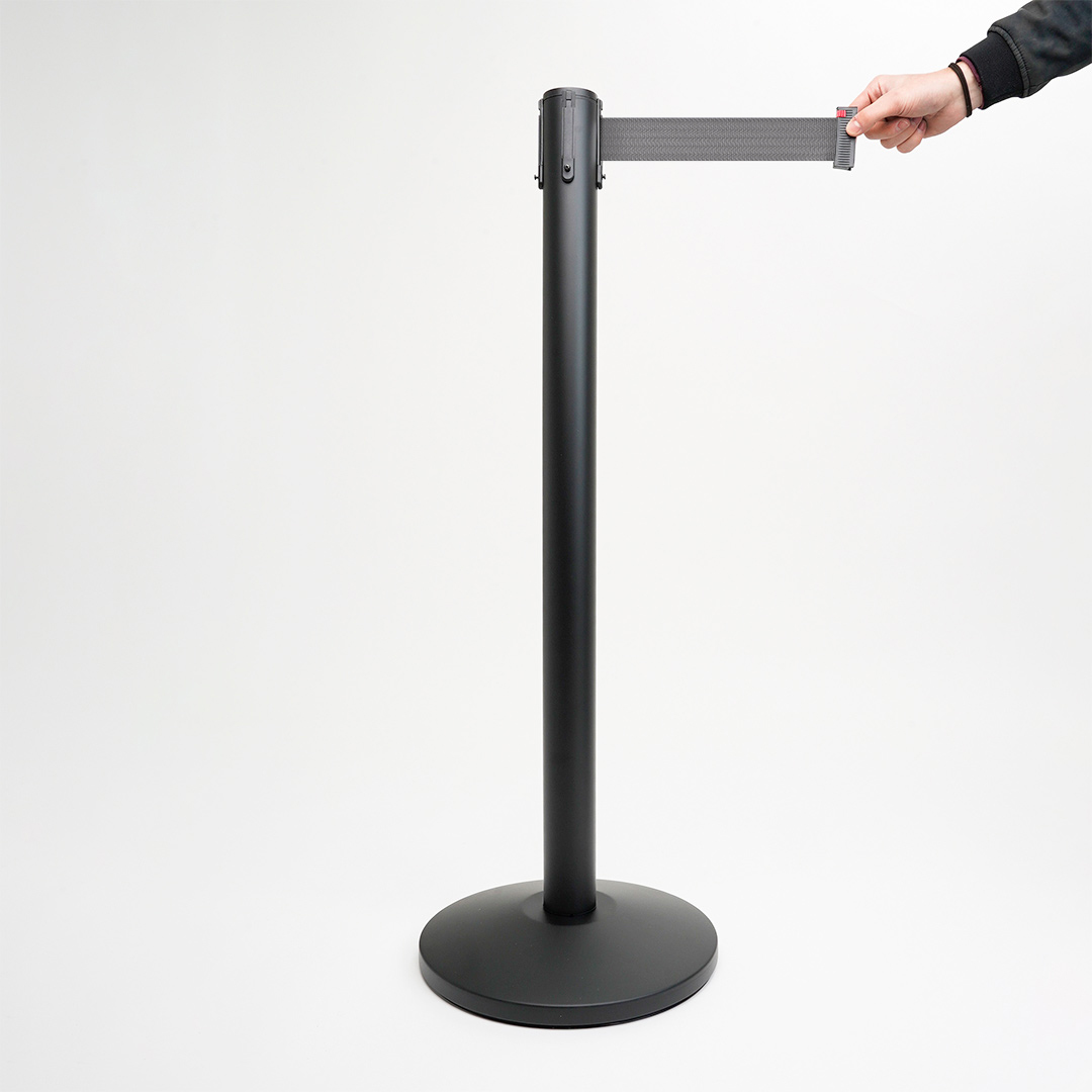 Image of Colonnina con Nastro da 3 m in Metallo Nero nastro Grigio