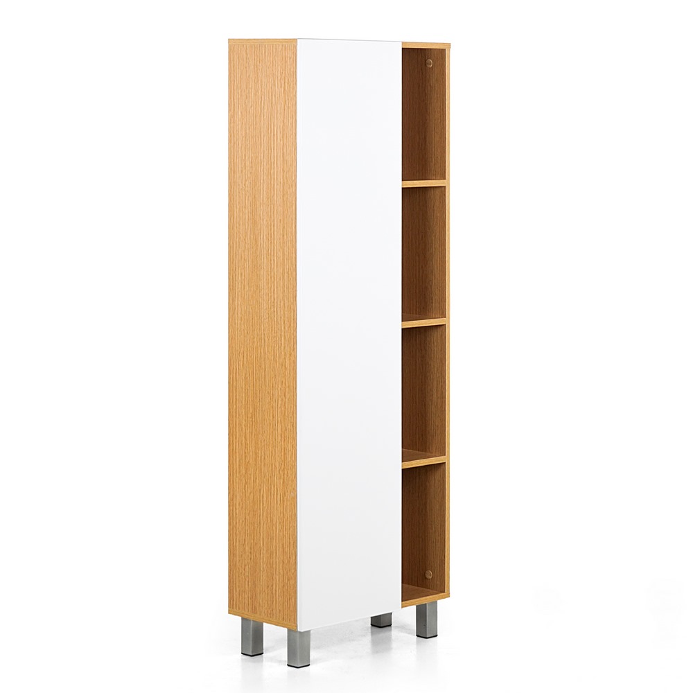 Mobile a Colonna per  Bagno 50x140x24 cm 1 Anta 4 Ripiani in Melaminico Rovere Chiaro e Bianco Opaco