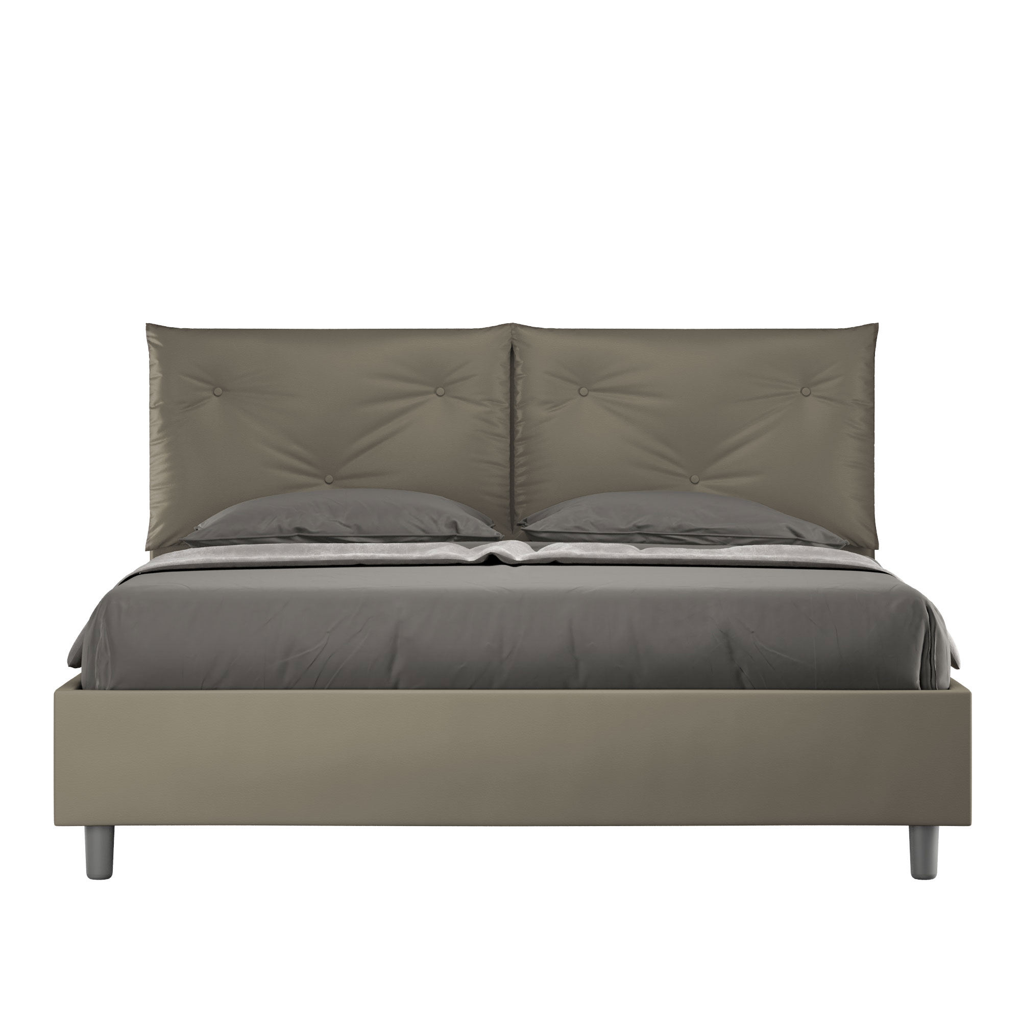 Letto Matrimoniale 160x210 cm con Rete e Contenitore con Alzata Comoda Imbottito in Similpelle Appia Cappuccino
