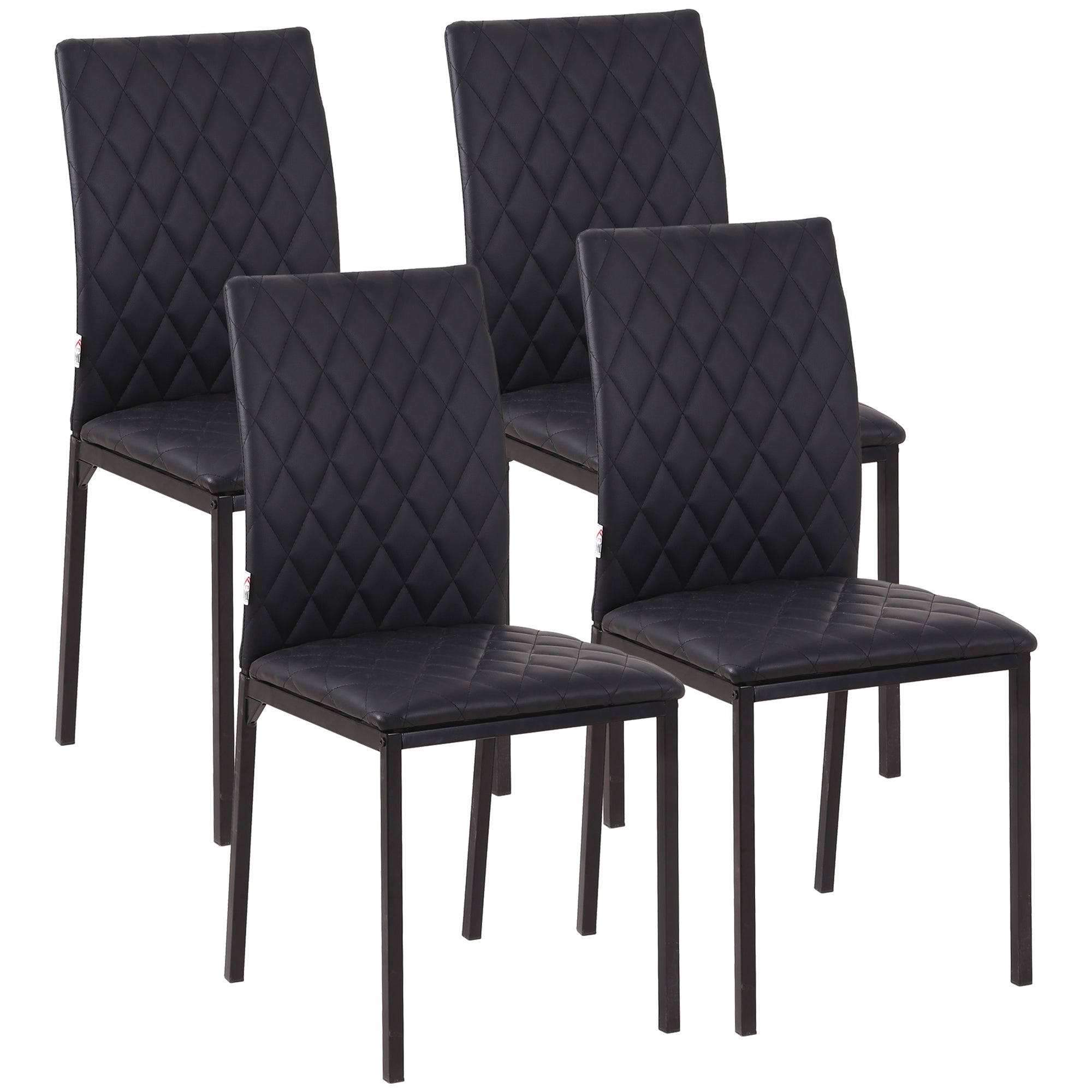 Image of Set 4 Sedie da Pranzo in Finta Pelle Effetto Diamantato Nero