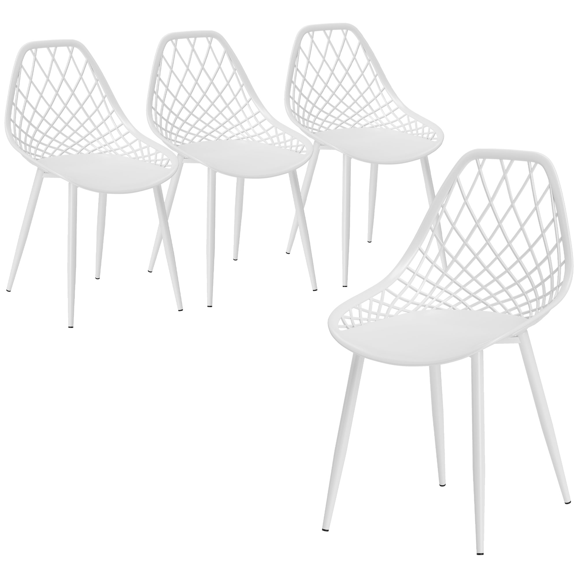 Image of Set 4 Sedie da Pranzo Design Moderno con Schienale Traforato in Plastica Bianco