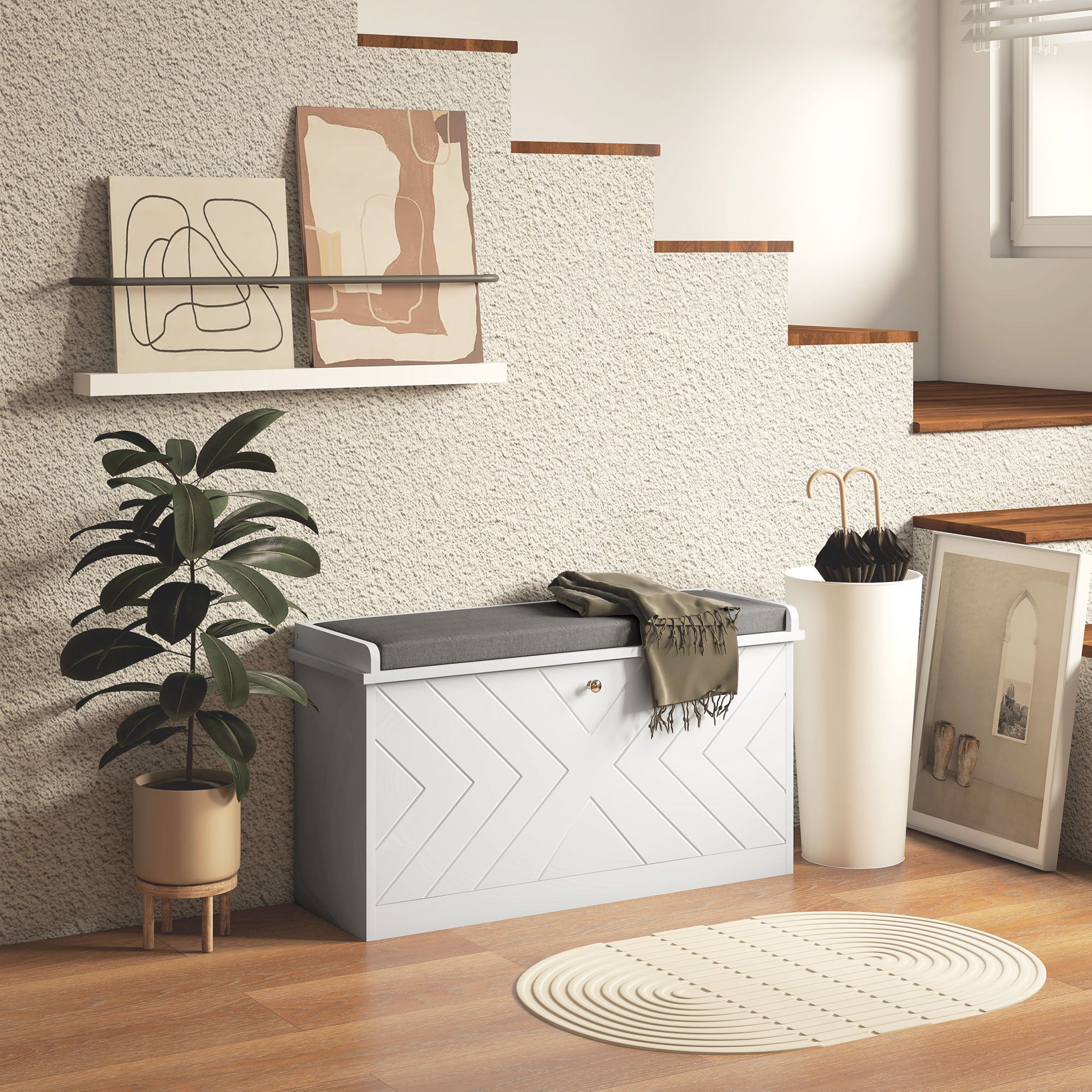 Panca Scarpiera Salvaspazio 8 Paia di Scarpe 80x26x44,5 cm con Cuscino e Cassetto Ribaltabile Bianco...