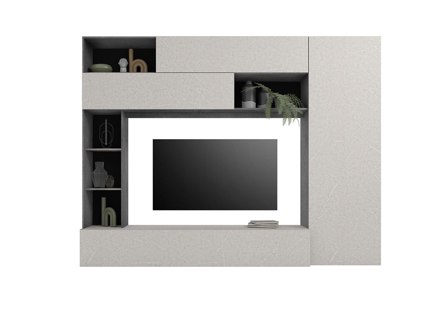 Parete Attrezzata Design Contemporaneo 277x40x210 cm Pratiko Ghisa e Pietra 