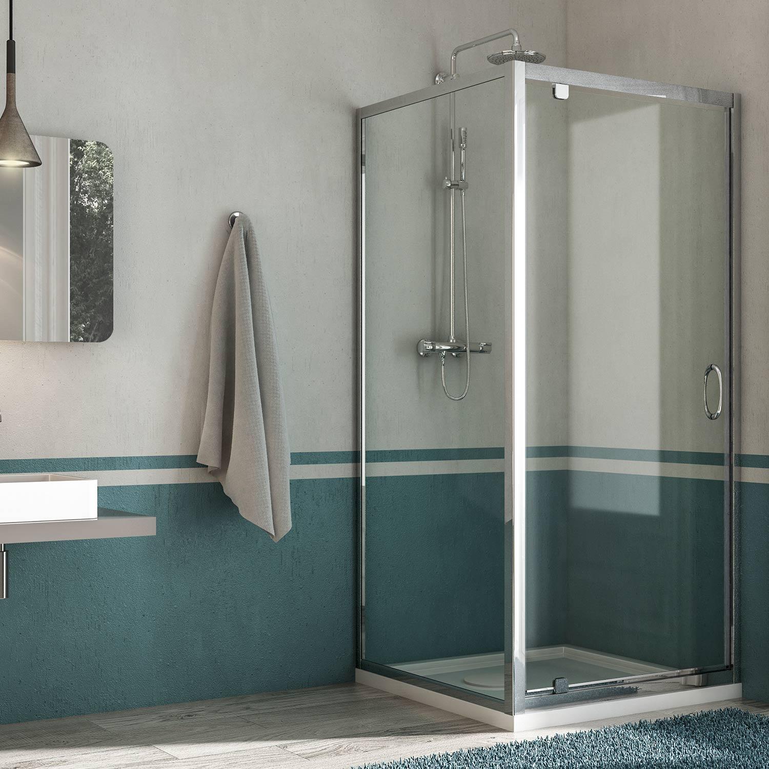 Box Doccia Angolare 80x80 cm 1 Anta Battente in Cristallo Opaco 6mm H185 Fosterberg Koge Duo...