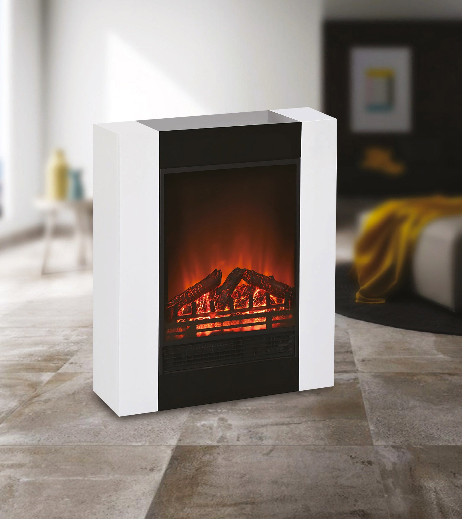 Camino Elettrico da Pavimento Effetto Fiamma 1500W Moderna Bianco e Nero...