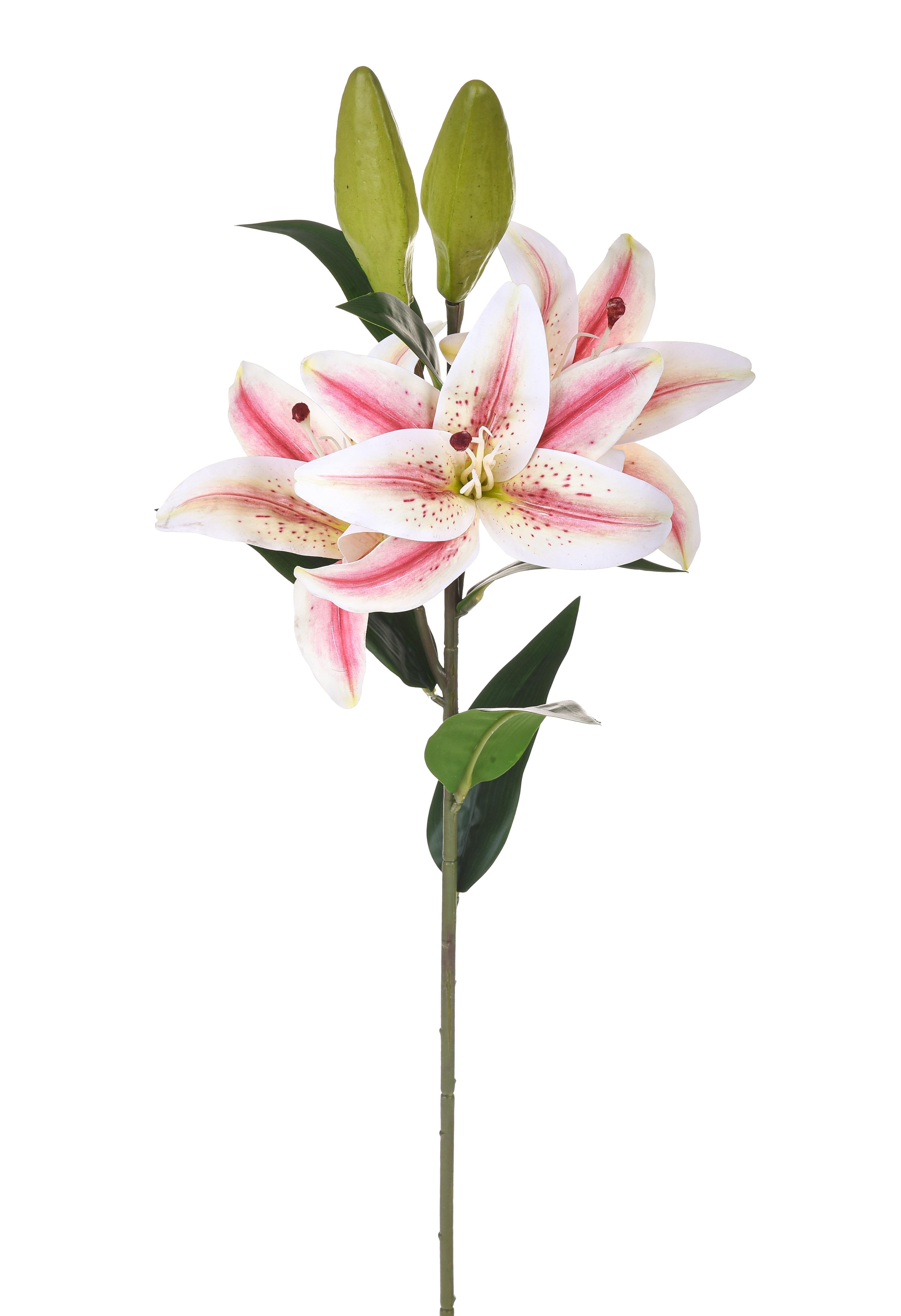 Set 4 Lilium Artificiali Stargaze Composto da 3 Fiori Altezza 67 cm Rosa...