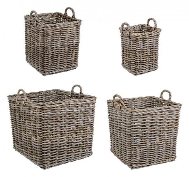 Image of Set 4 Cesti 2 Maniglie Narra Quadrate in Fibre Naturali