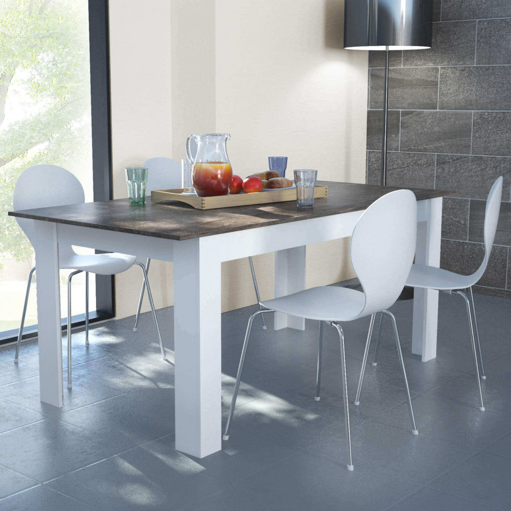 Tavolo Allungabile Gemma 160/200x90x75 h cm in Truciolare bilaminato Bianco e Grigio effetto Cemento...
