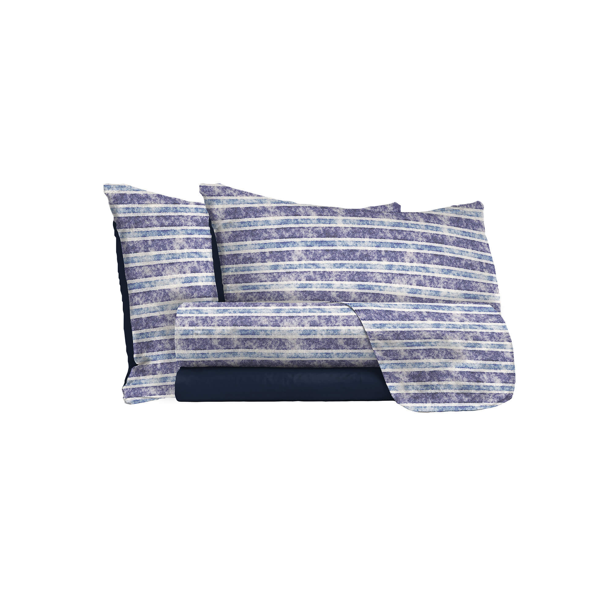 Set Lenzuola Matrimoniale con Stampa Sopra Sotto e Federe Jeans Stripes 