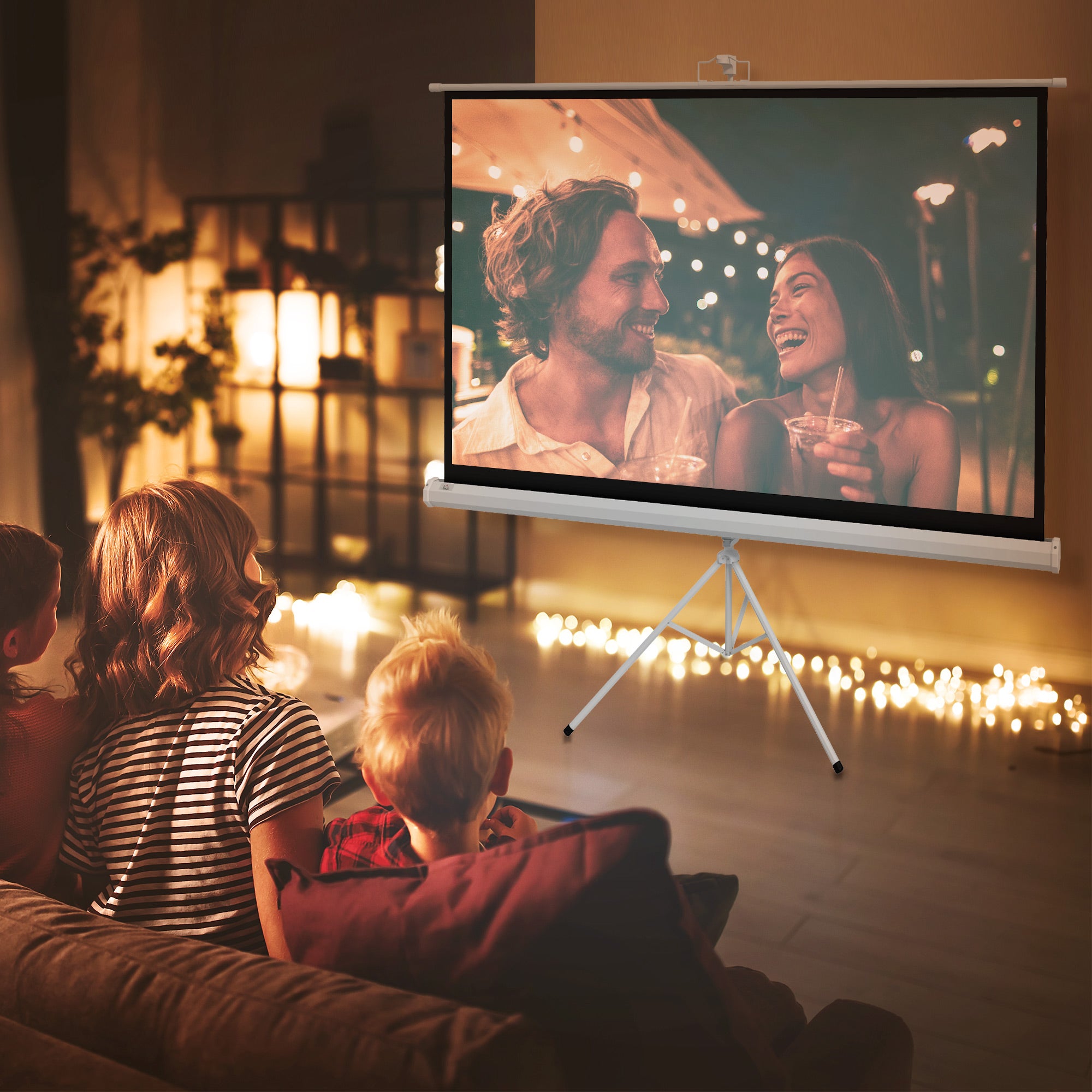 Telo Proiettore 84” 16:9 con Treppiede 200x8x118 cm in Plastica e Metallo Bianco...