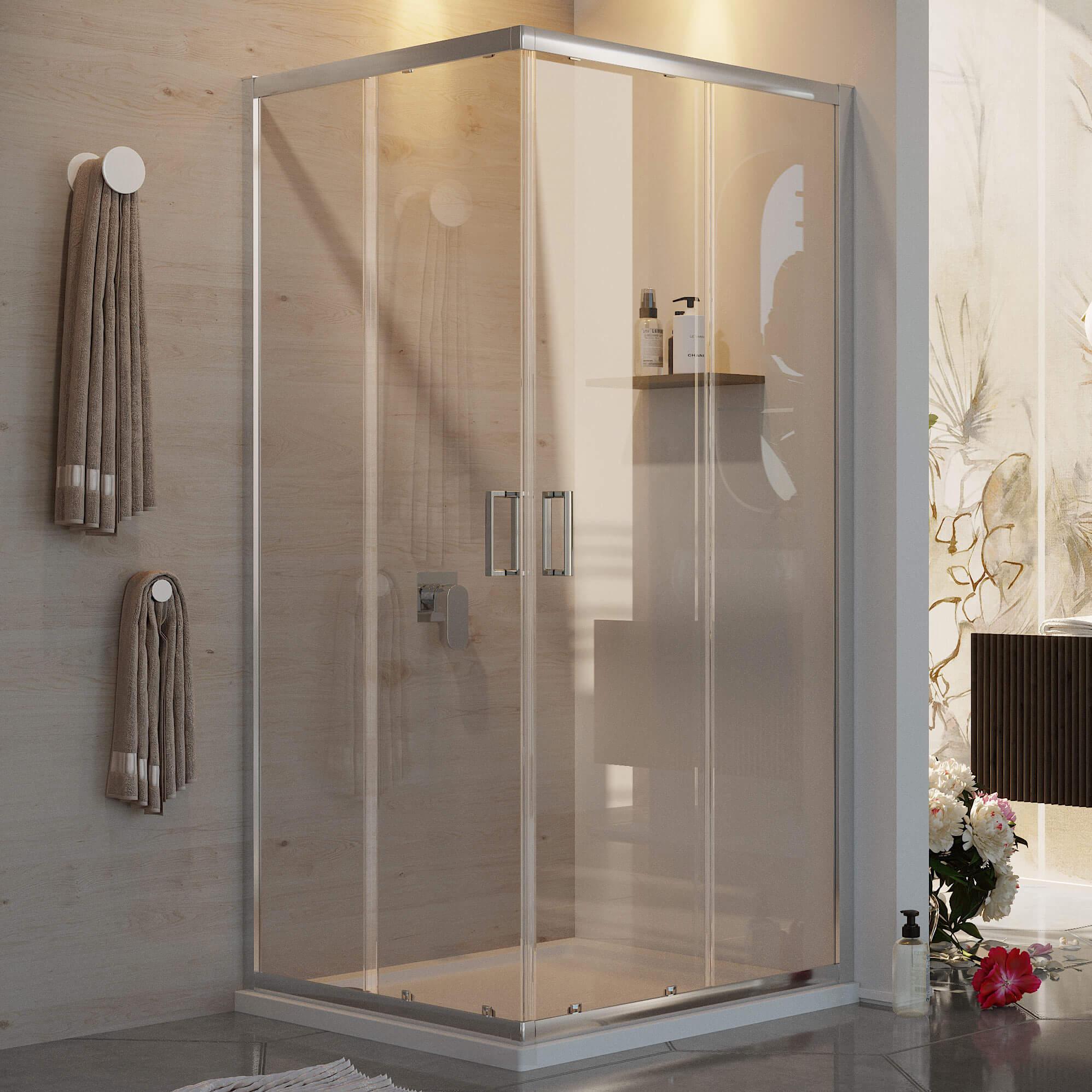 Box Doccia Angolare 80x80 cm 2 Ante Scorrevoli in Cristallo Trasparente 6mm H185 Fosterberg Dragor...