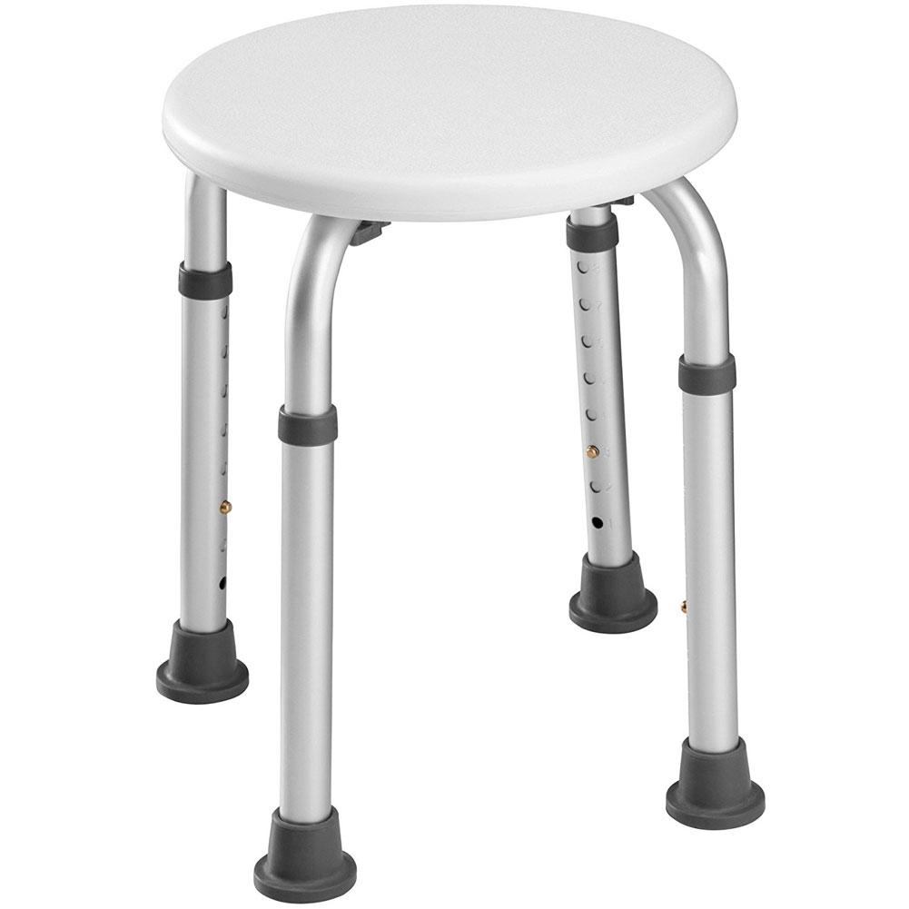 Image of Sgabello Bagno Tondo in Alluminio Altezza Regolabile Sedile Doccia Sedia Vasca