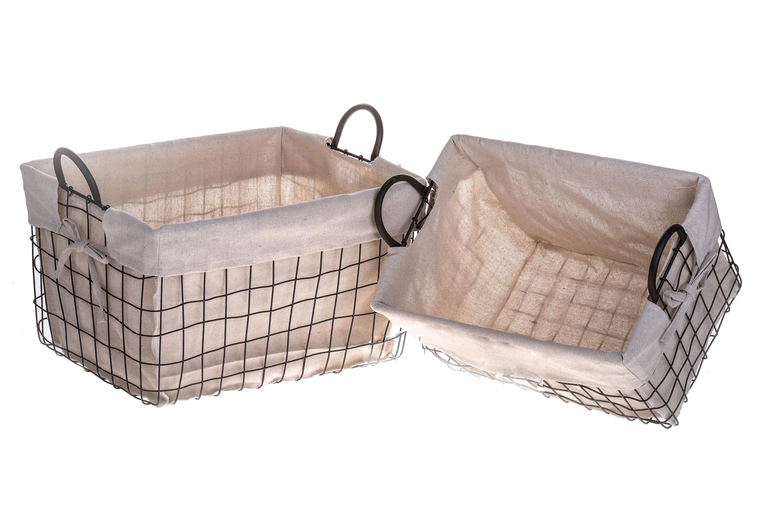 Set 2 Cesti in Tessuto e Rete Metallica con Manici Larghezza 45 cm...