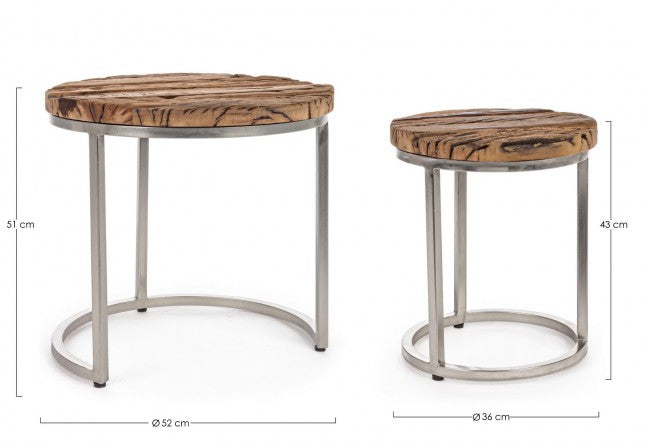 Set 2 Tavolino Rafter Alto in Legno Riciclato...