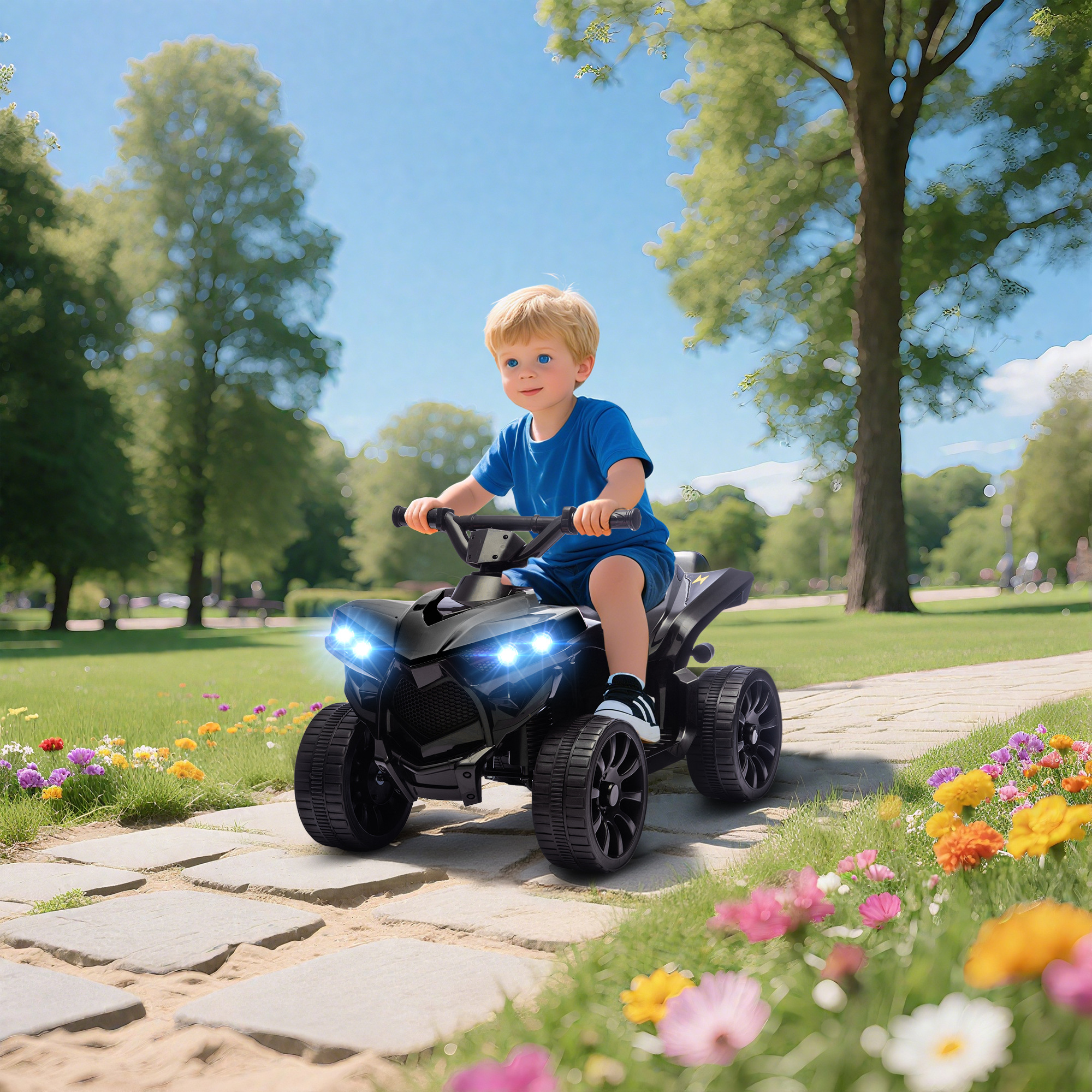 Quad Elettrico per Bambini ATV con Batteria Ricaricabile 6V Fari LED e Musica Nero...