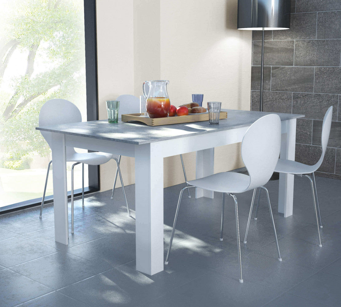 Tavolo Allungabile Gemma 160/200x90x75 h cm in Truciolare bilaminato Bianco e Grigio effetto Cemento...