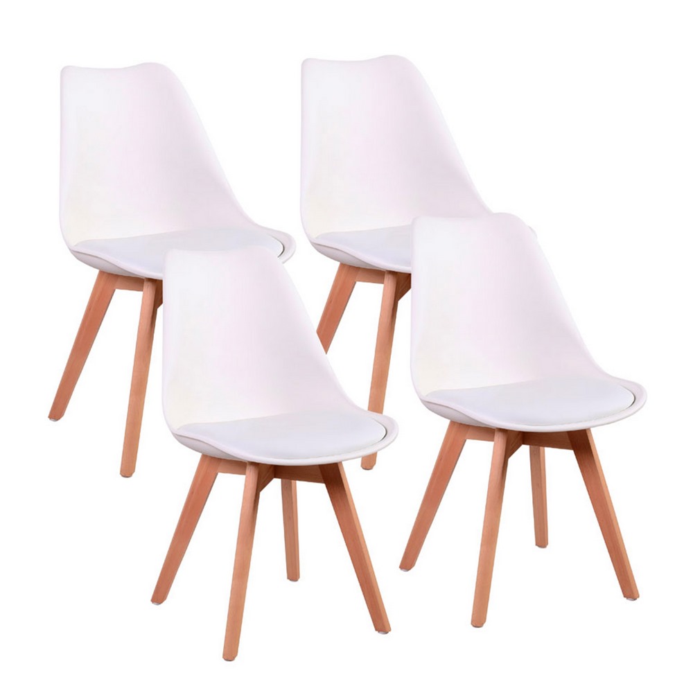 Image of Set 4 Sedie Ergonomiche 53,5x48,5x83 cm Gambe in Legno Candice Bianco