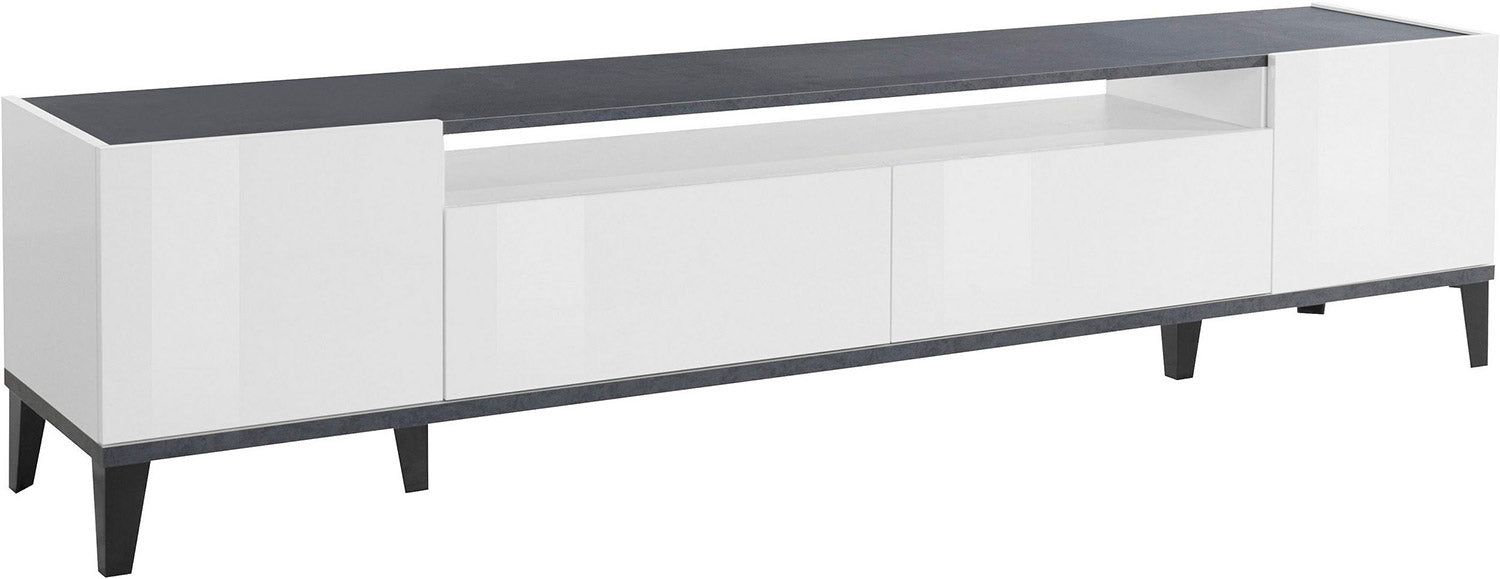 Mobile TV 2 Ante 2 Cassetti 200x40x47 cm Sunrise Bianco Lucido e Ardesia