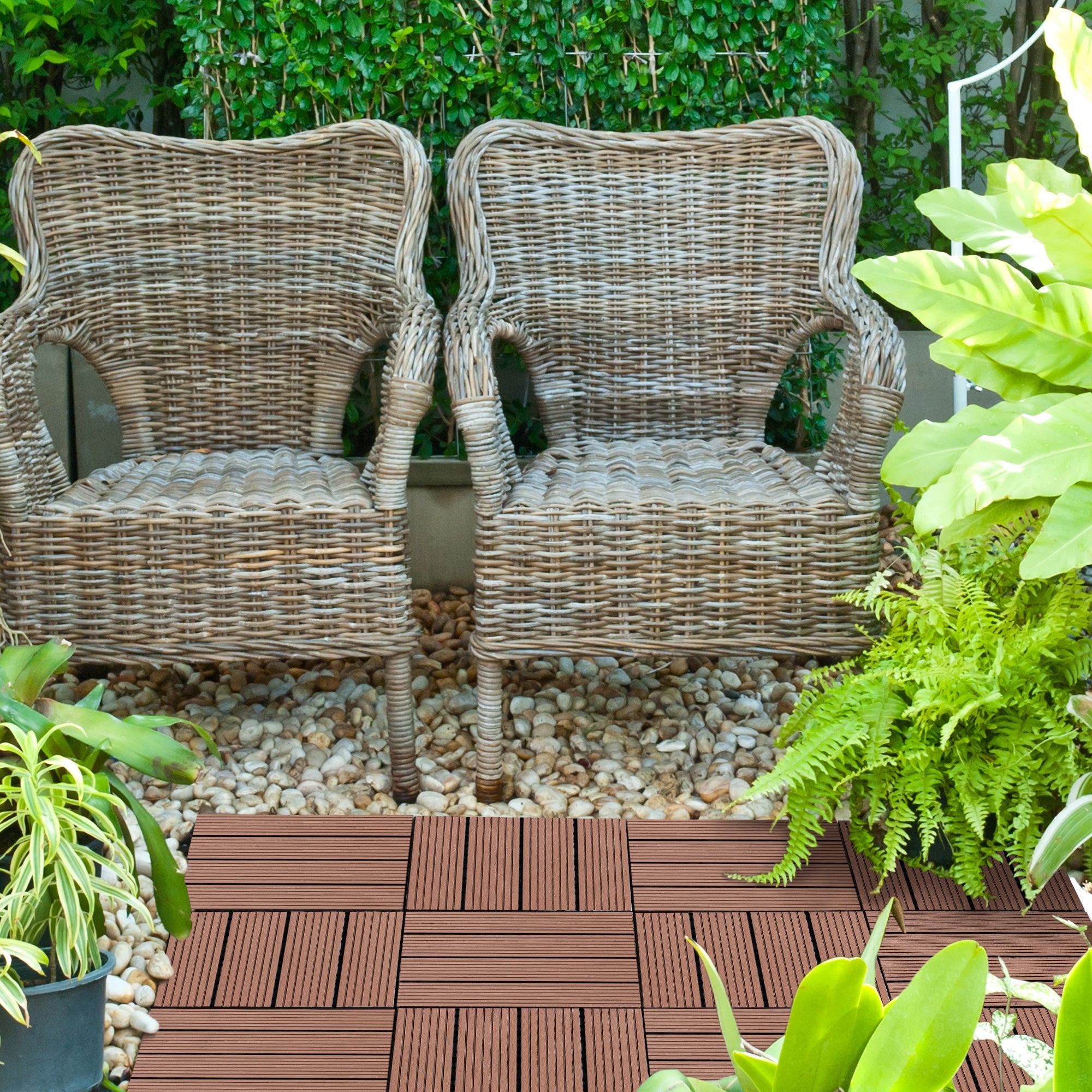 Pavimentazione da Esterno Incastrabile 11 Mattonelle 30x30x2.2 cm Marrone a Righe...