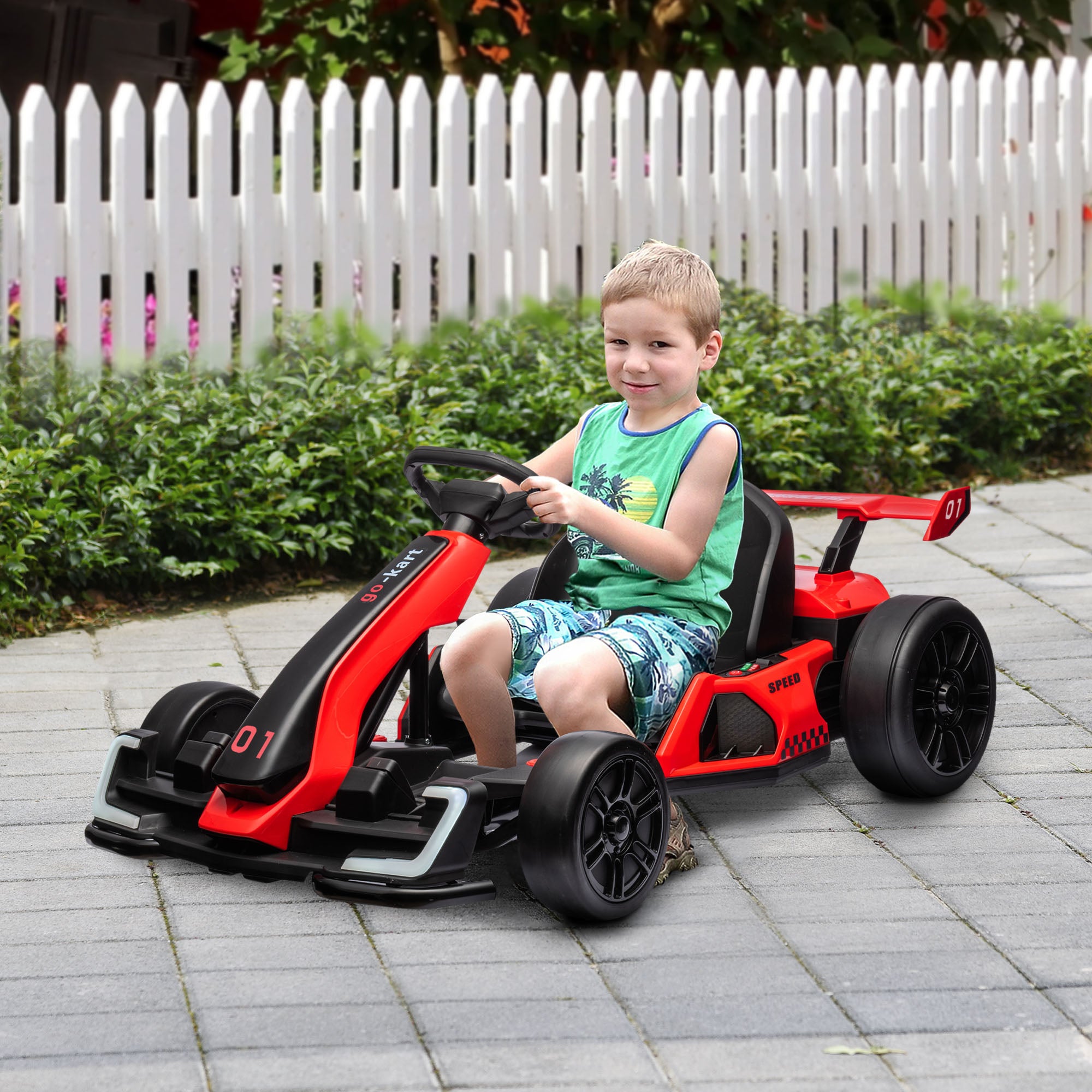 Go Kart Elettrico per Bambini 24V 12km/h con Seggiolino Regolabile Rosso...