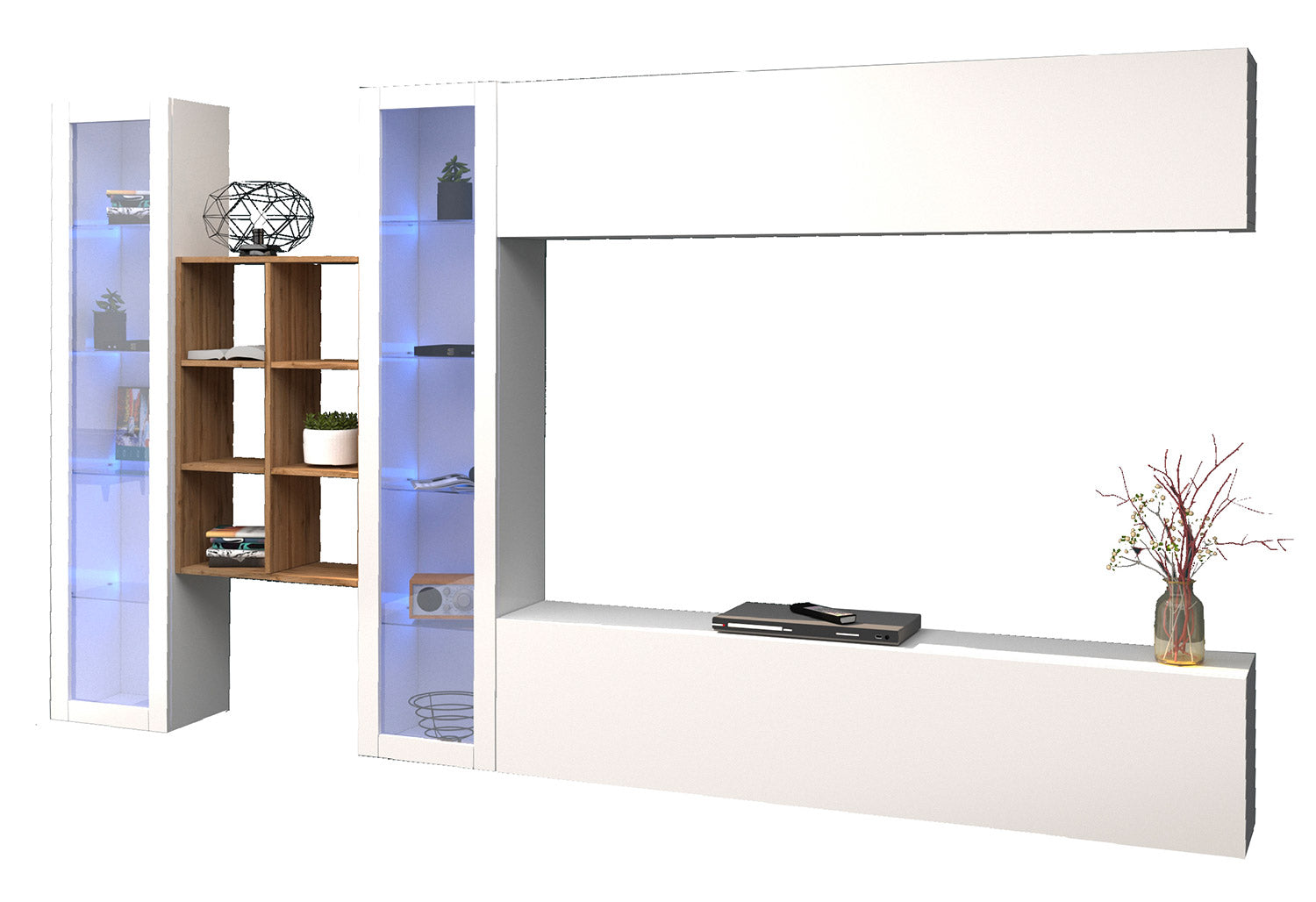 Parete Attrezzata Soggiorno 320x30x180 cm Maruska n°17 Bianco Lucido