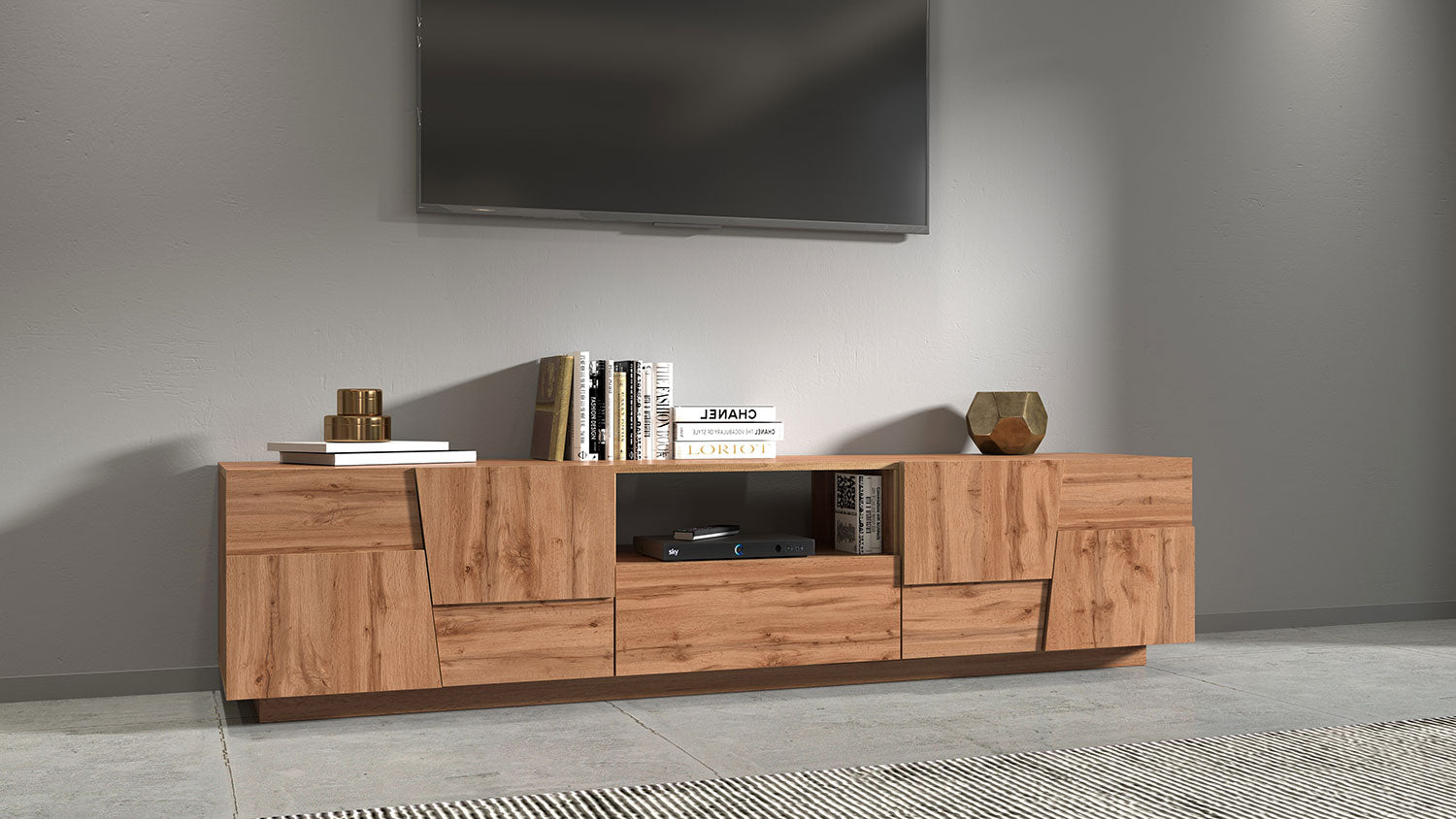 Mobile Tv 4 Anta 1 Cassetto e Ripiano a Giorno 220x44x46 cm Pongo 4A 1C Rovere Wotan  