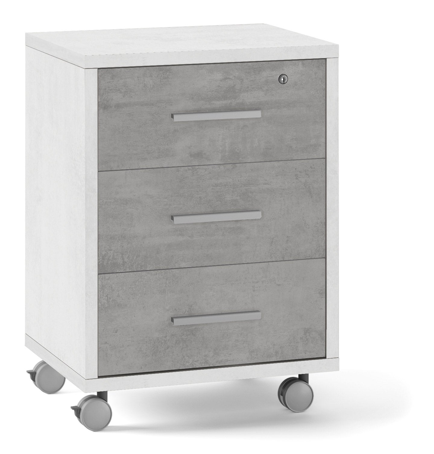 Cassettiera 3 Cassetti su Ruote 51x71x41 cm Ossido Bianco/Cemento