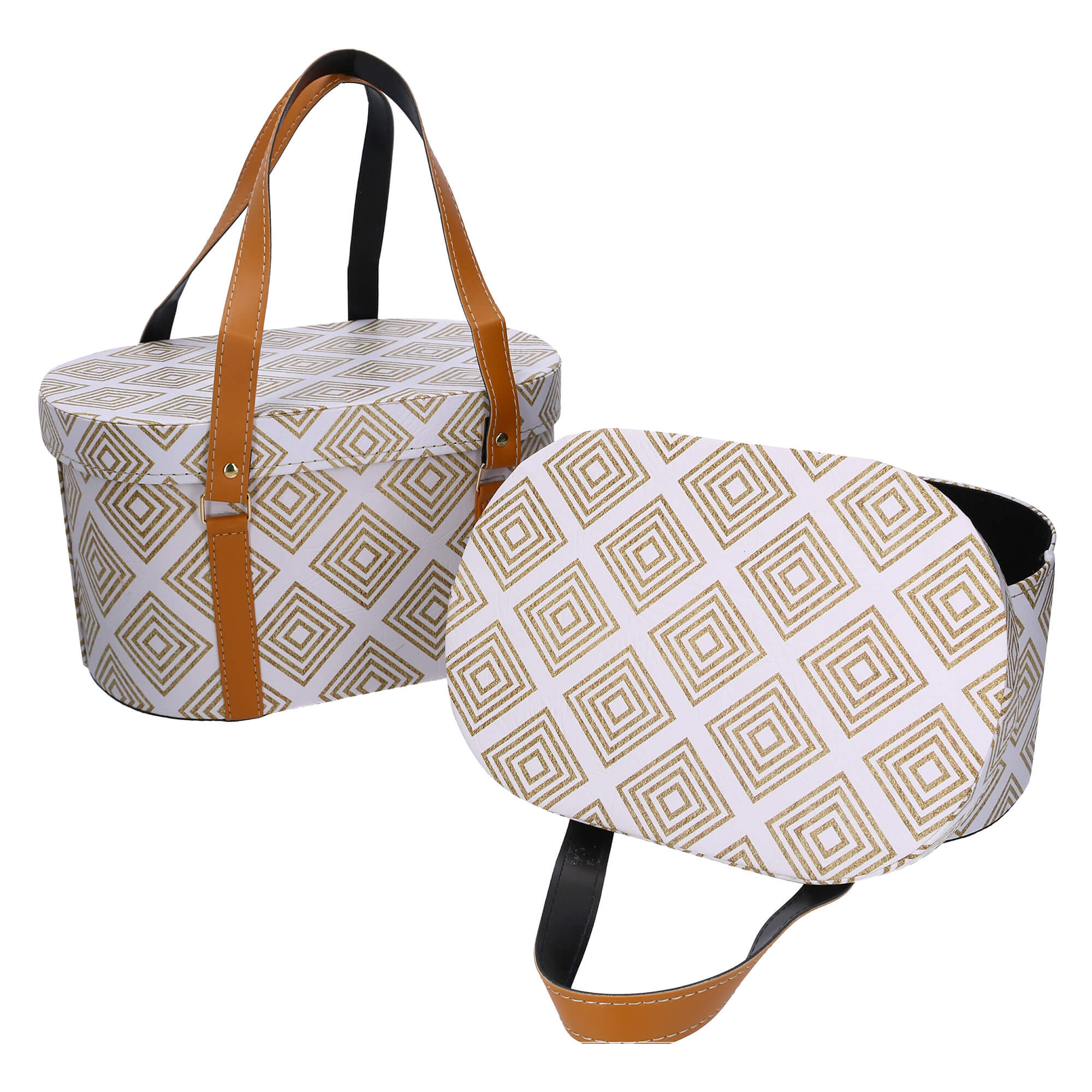 Image of Set 2 Scatole in Similpelle con manici bianco ovale