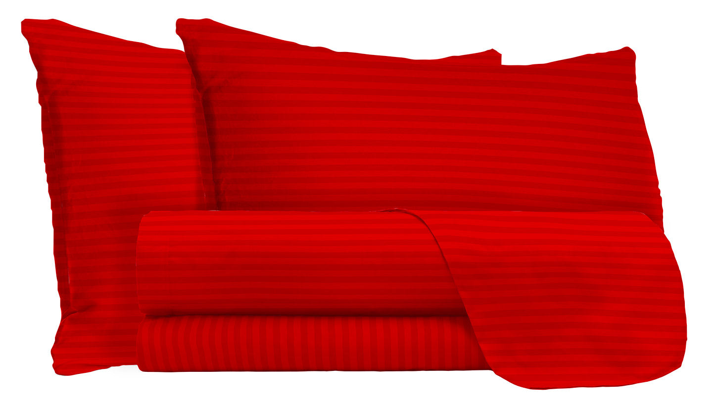 Image of Set Lenzuola Matrimoniale Sopra Sotto e Federe in Raso di Poliestere Rosso