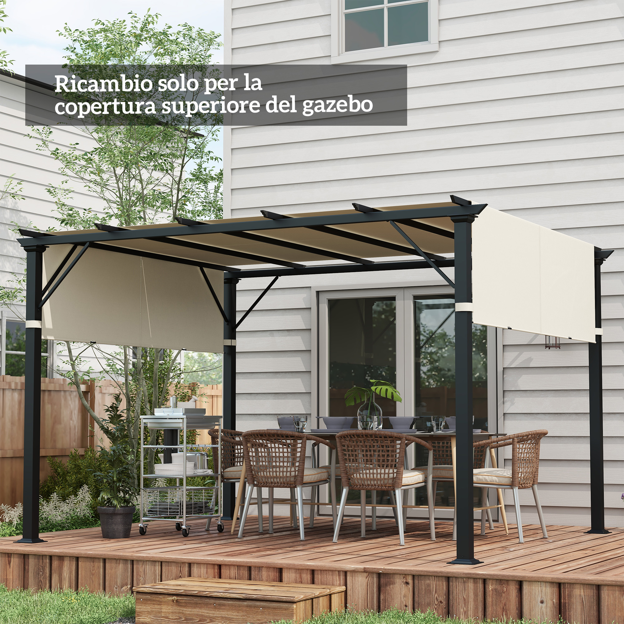 Copertura per Gazebo Pergola 488x122 cm con Tasche e Cinghie in Poliestere Bianco Crema...