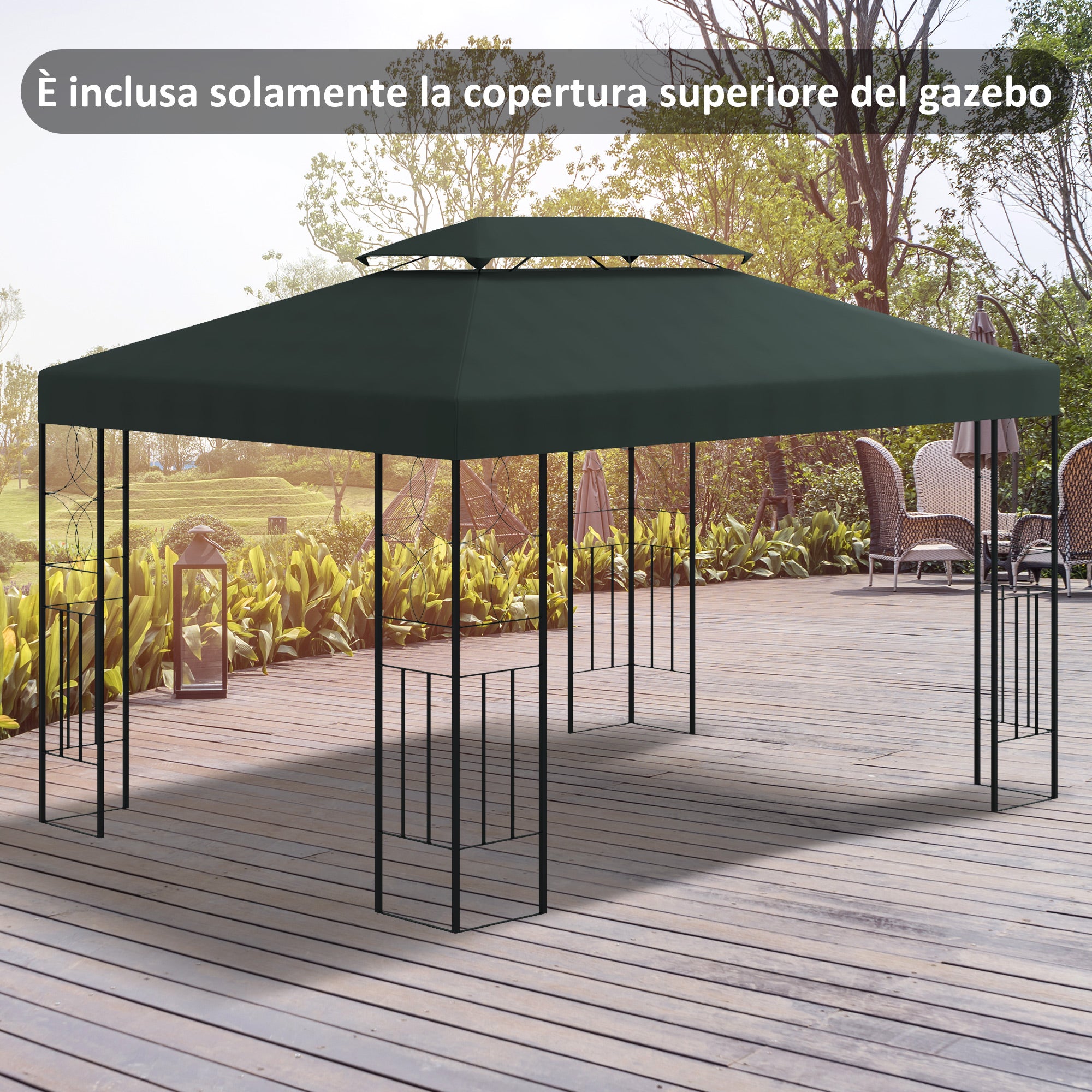 Copertura per Gazebo a 2 Livelli con Cinghie e 10 Fori di Drenaggio 4x3m in Poliestere Grigio Antracite...