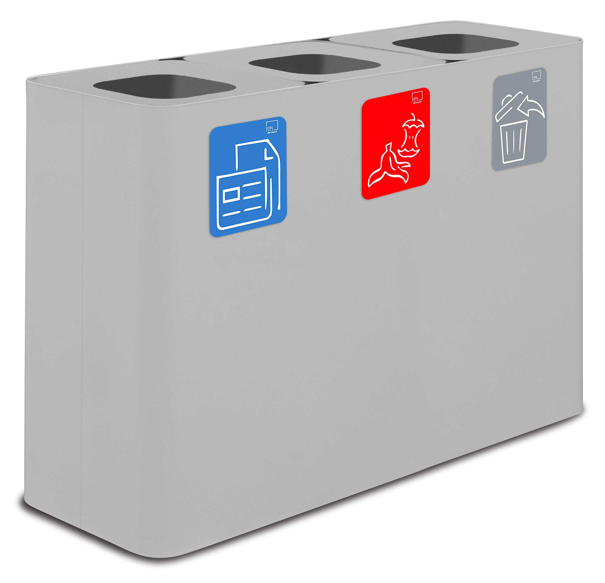 Pattumiera Sistema di Raccolta Rifiuti 115x38xh80 cm in Acciaio 3 Scomparti Bianco...