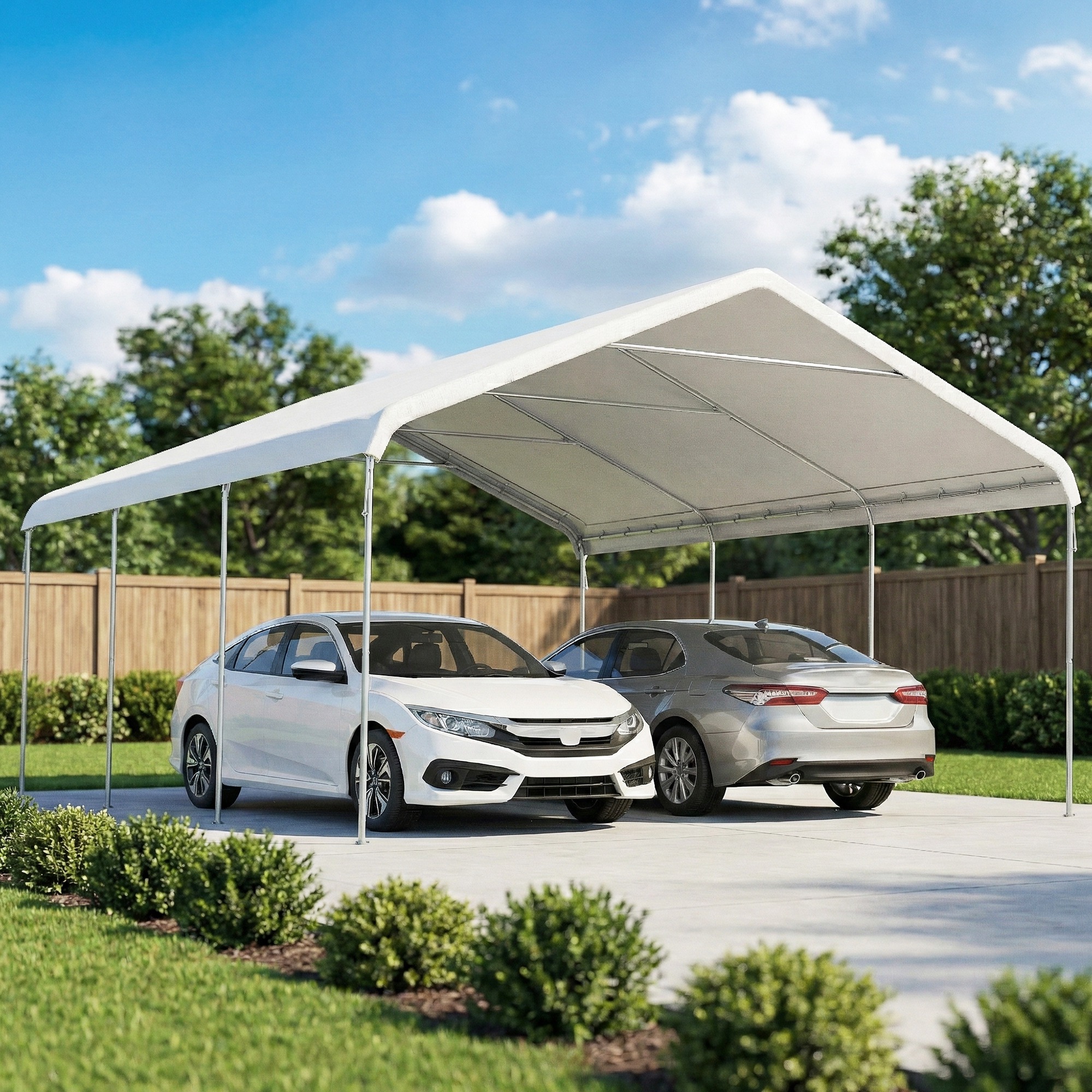 Carport Garage Portatile 500x600x310 cm 2 Posti Auto in Acciaio Galvanizzato Crema...