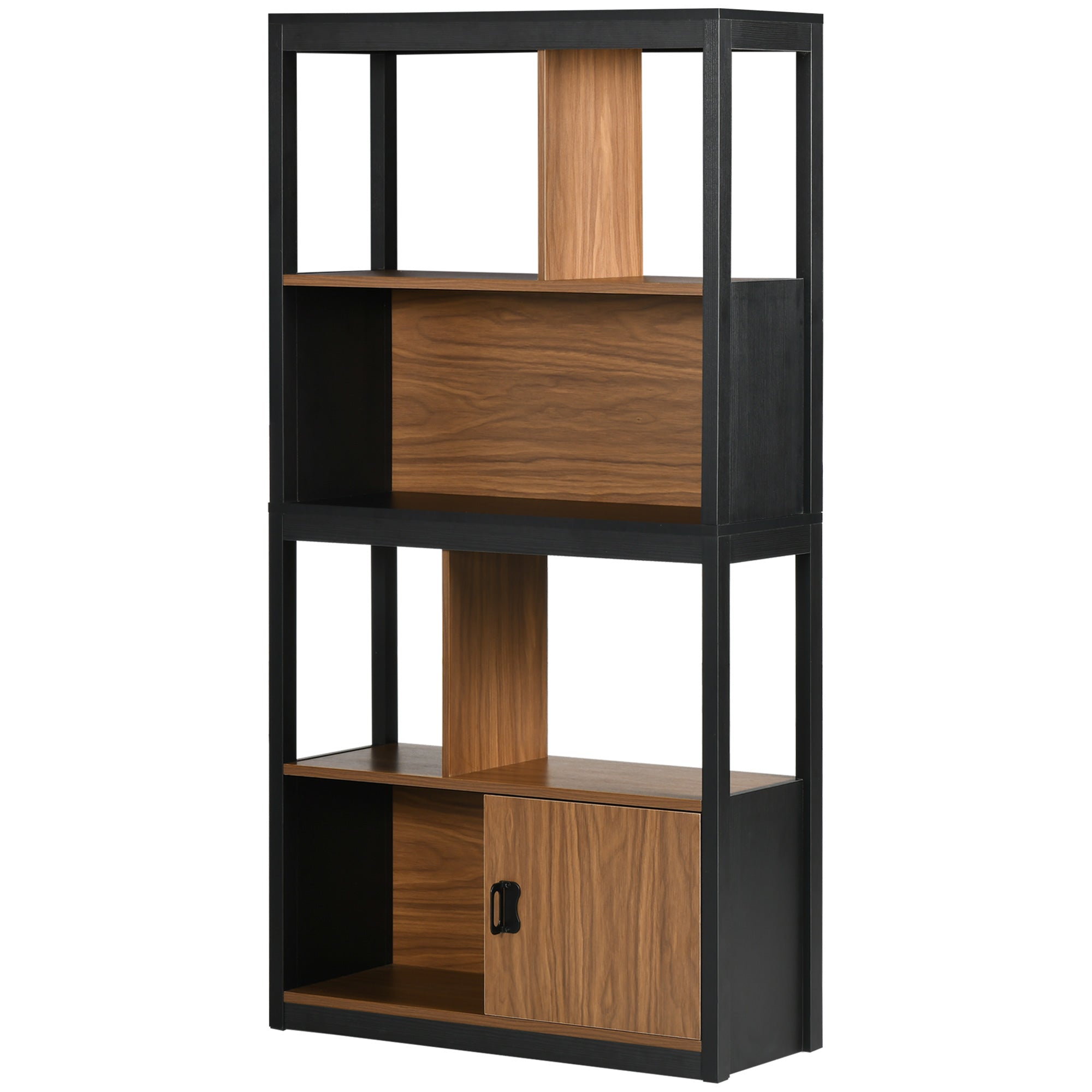 Mobile Libreria 4 Livelli Aperti con Armadietto 76.5x30x150 cm in Truciolato e MDF Marrone e Nero