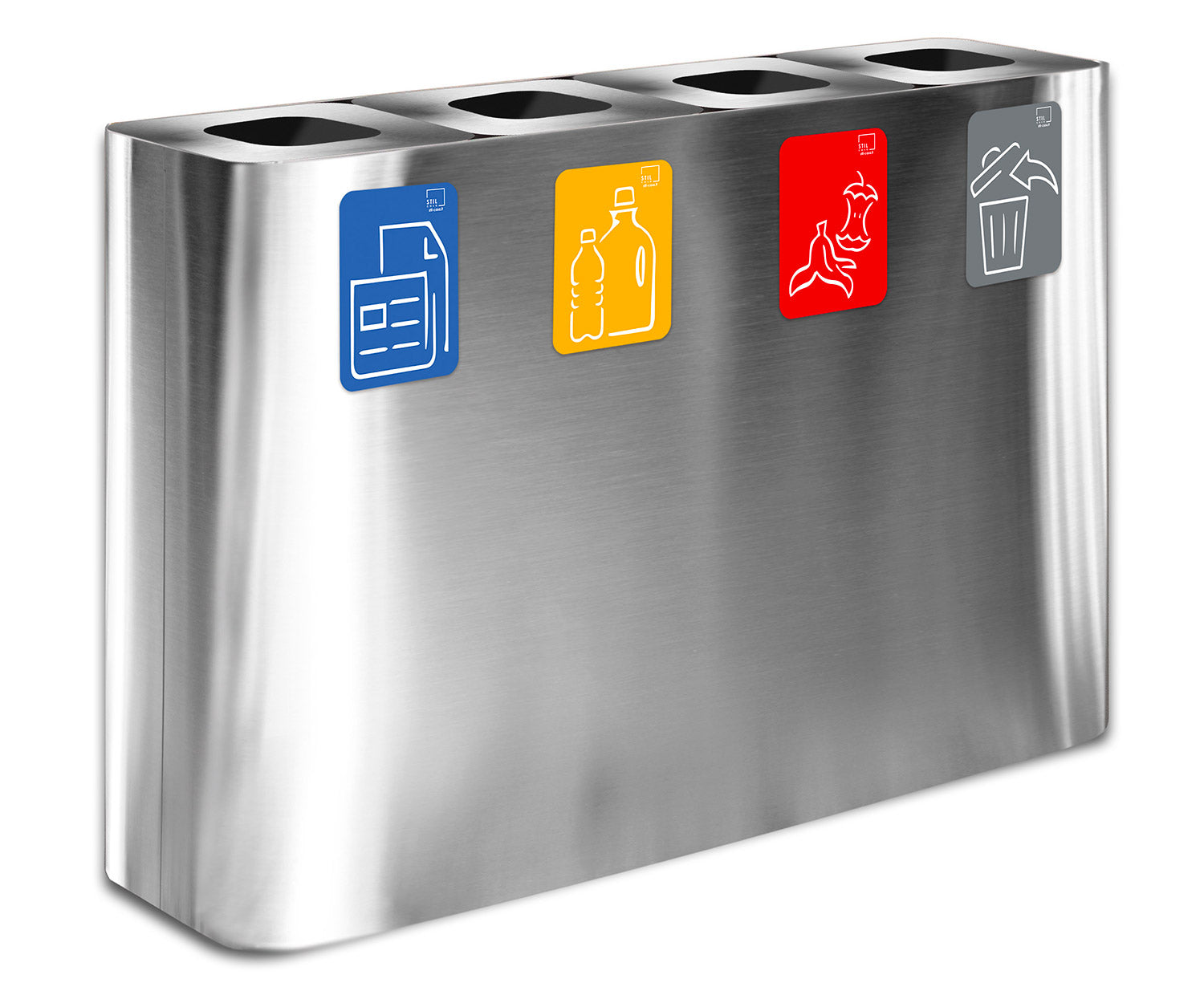 Pattumiera Sistema di Raccolta Rifiuti 120x30xh80 cm In Acciaio Inox 4 Scomparti Argento...