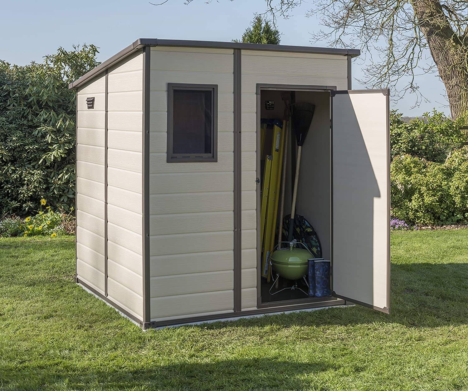 Casetta da Giardino Porta Attrezzi 183,5x185x200 cmin Resina Effetto Legno Keter Manor Pent 6x6 Beige...