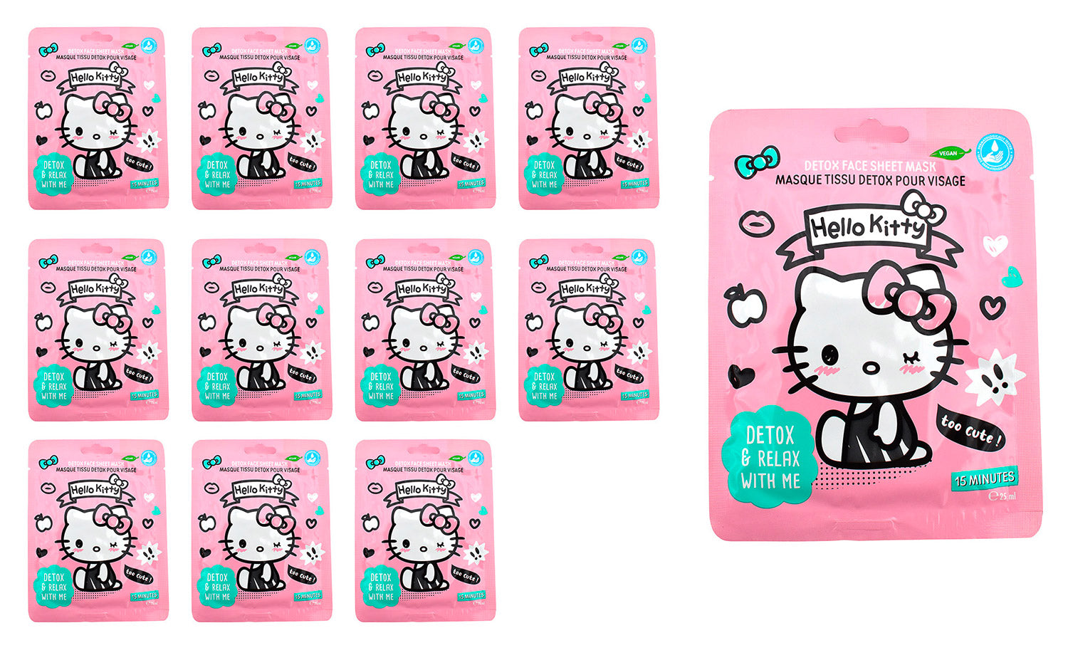 Set 12 Maschere Viso per Bambini Hello Kitty 25 ml Detox & Relaxe With Me...