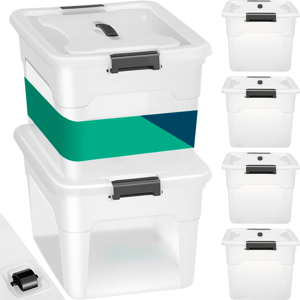 Set 4 Scatole Contenitori Salvaspazio Porta Oggetti da 45L Portaoggetti in Plastica Trasparente