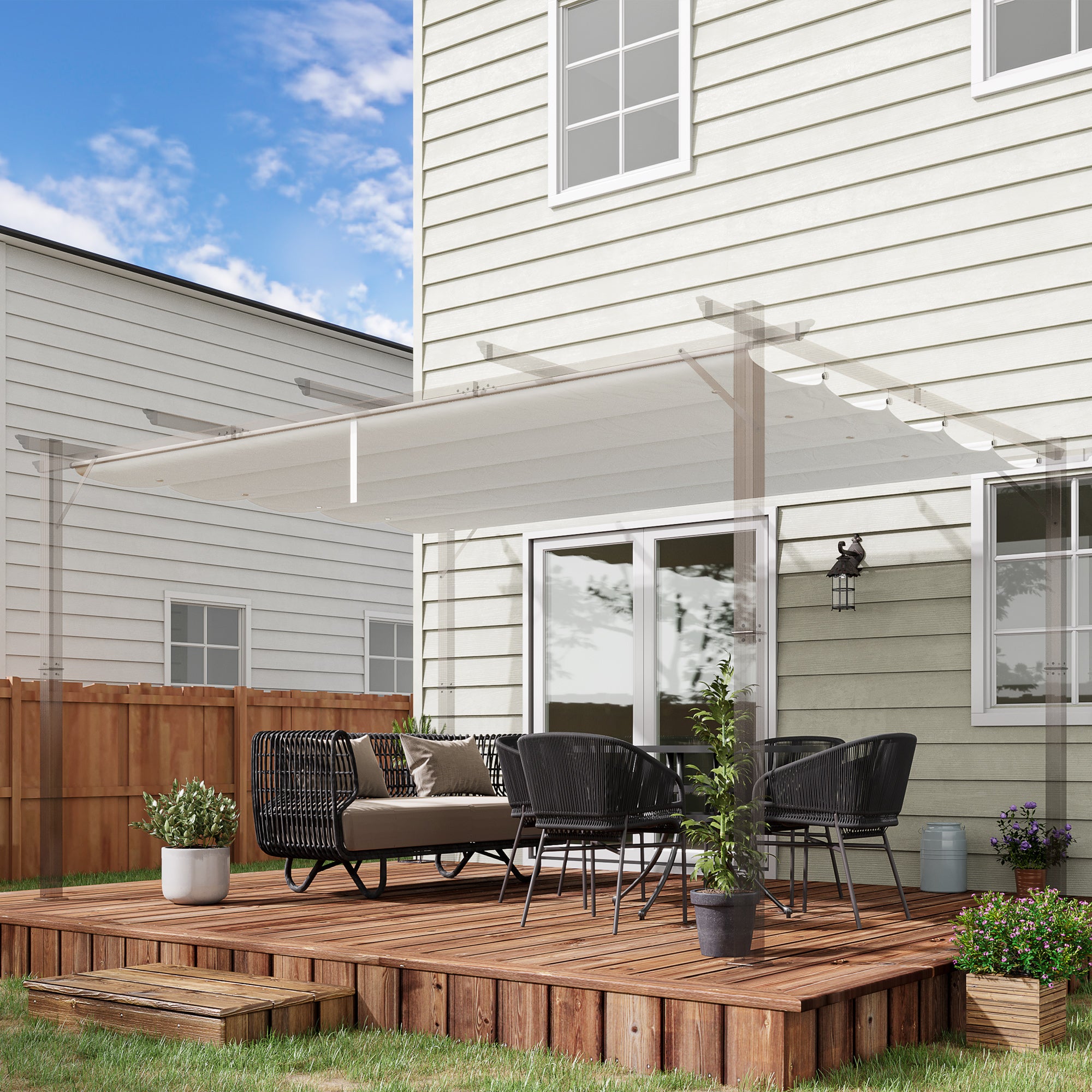 Tetto di Ricambio per Pergola Gazebo da Giardino 300x400 cm in Poliestere Crema...