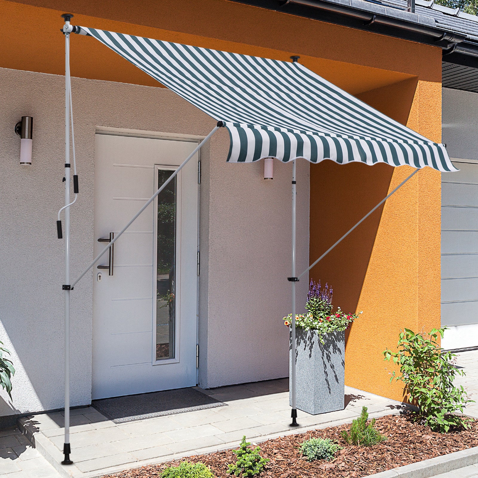 Tenda da Sole a Muro 200x150 cm con Pali di Supporto Bianco, Verde...