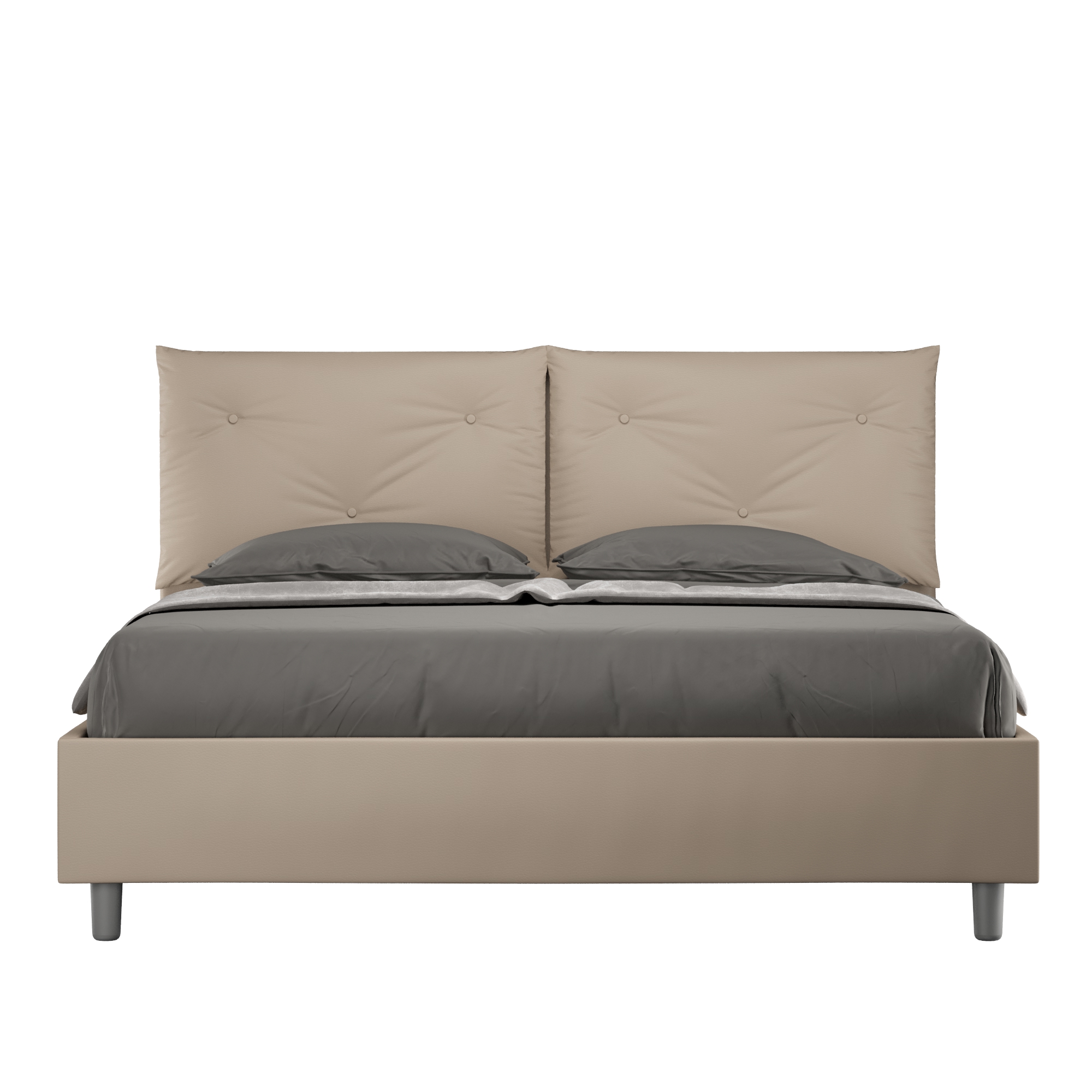 Letto Matrimoniale 160x210 cm con Rete e Contenitore con Alzata Comoda Imbottito in Similpelle Appia Tortora