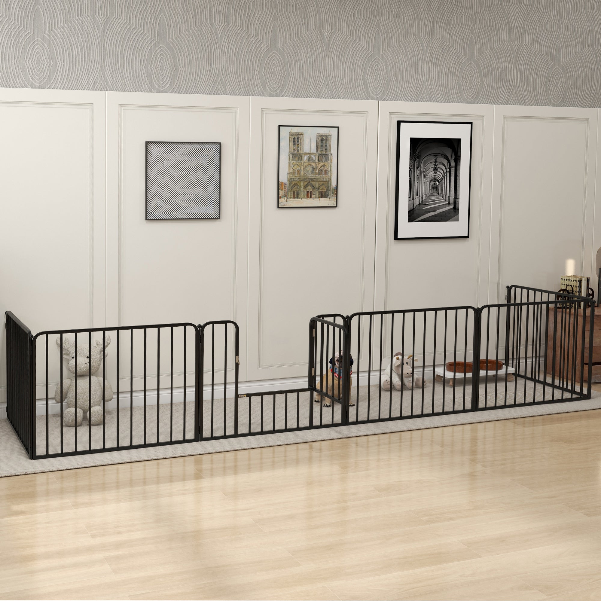 Recinto per Cani a 6 Pannelli Modulabili da Interno ed Esterno 164x83x60 cm in Acciaio Nero...