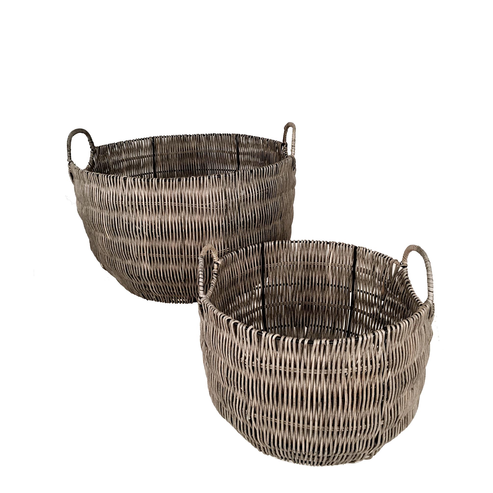 Image of Set 2 Cesti in Materiale Rattan Willow con Manici H 30 cm