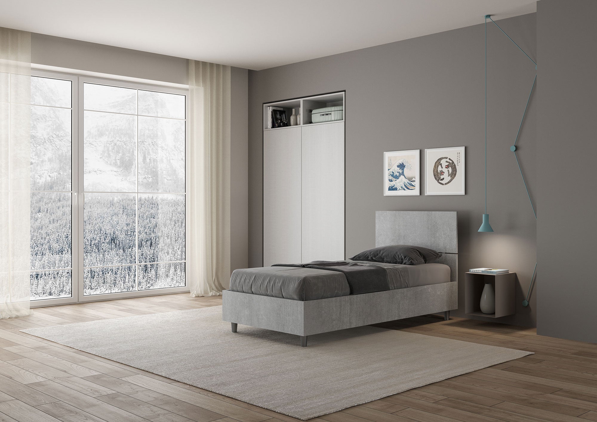 Letto Singolo 80x200 cm Senza Rete Testata Dritta Demas Grigio...