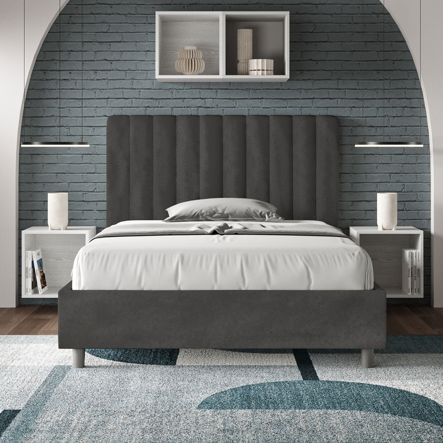 Letto 1 Piazza e Mezzo 120x200 cm Senza Rete Agueda Grigio...