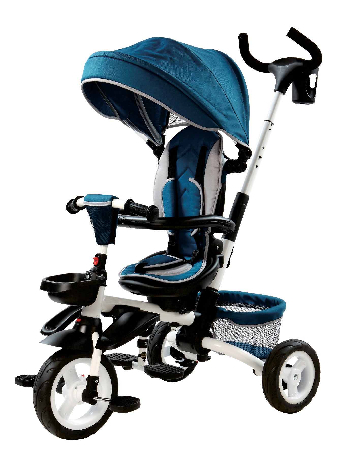 Triciclo 4 In 1 Drumm Per Bambini 18 Mesi-6 Anni - Passeggino, Triciclo A Pedale, Parasole, Regolabile, Grigio
