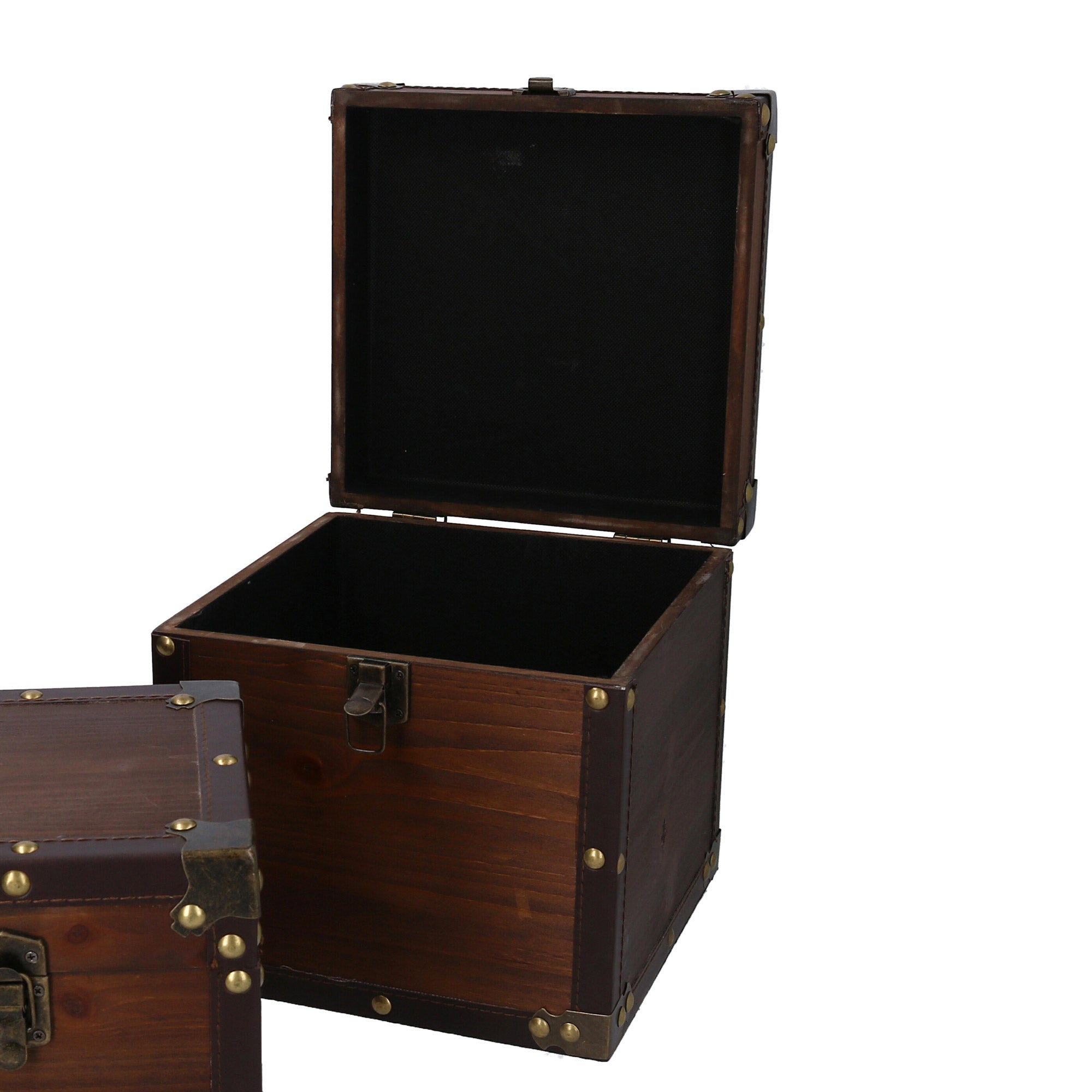 Set 3 Scatole in legno in Similpelle marrone quadro...
