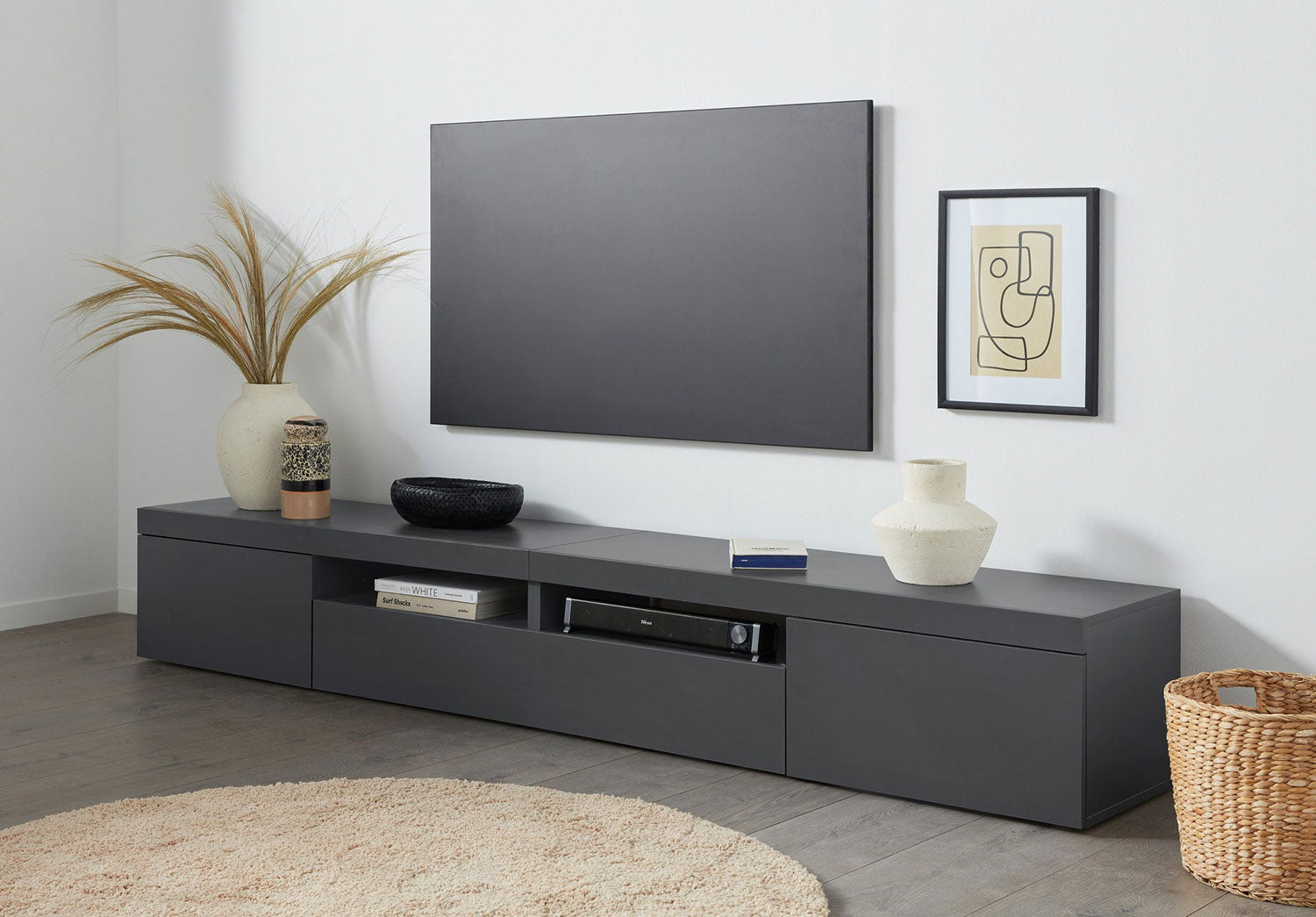 Mobile Tv 3 Ante e Ripiano a Giorno 240x40x35 cm Essential 2A 1R Grigio Antracite Opaco  